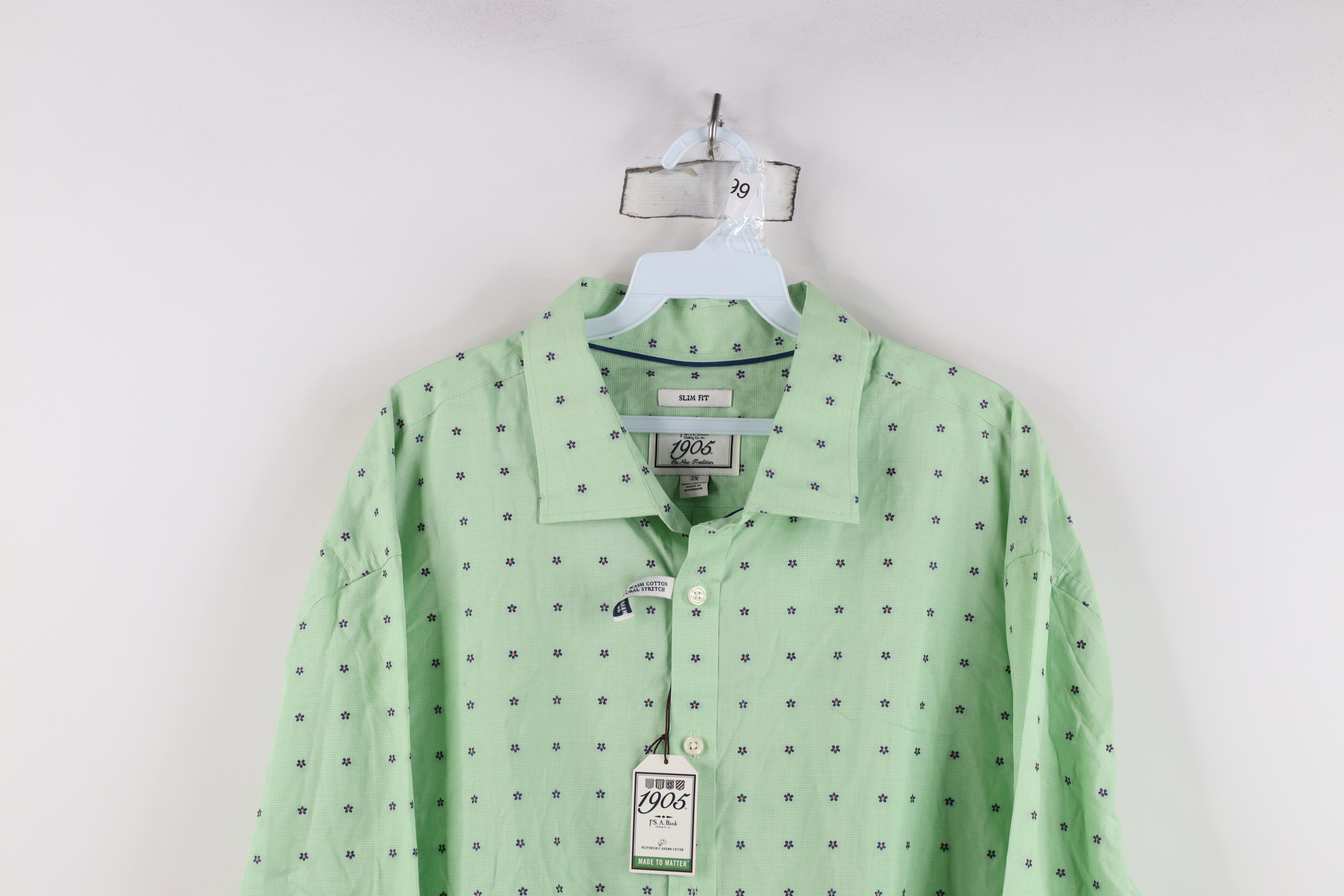 Jos. A. Bank New Jos A Bank Flower Stretch Collared Button Shirt Green Size US XXL / EU 58 / 5 - 2 Thumbnail