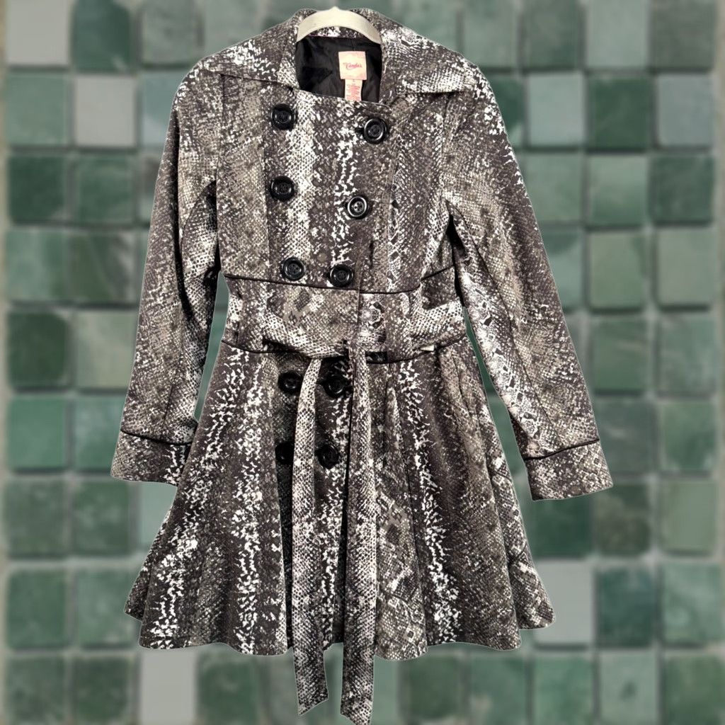 Vintage Candies Snakeskin Print Double Breasted Belted Trench Coat Grey Y2K Women S Coat Long Sleeve Mid-Length Vintage N/A Size S / US 4 / IT 40 - 1 Thumbnail
