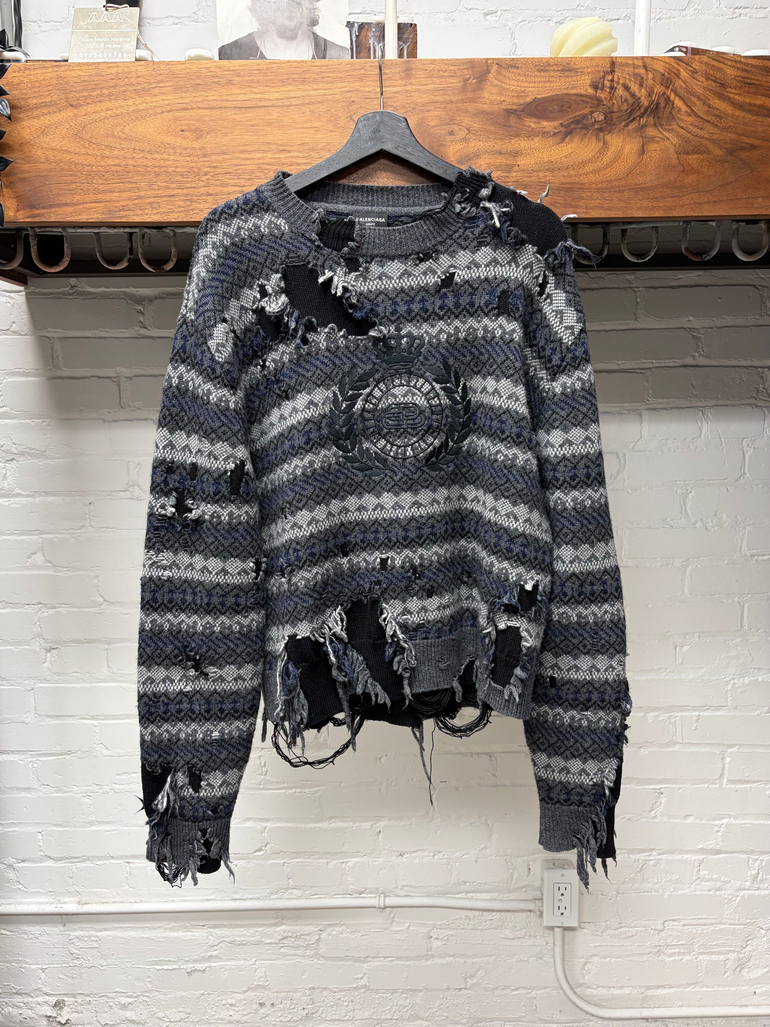 Balenciaga AW2021 Balenciaga ‘Fair Isle’ Distressed Knit Sweater Size US M / EU 48-50 / 2 - 1 Thumbnail