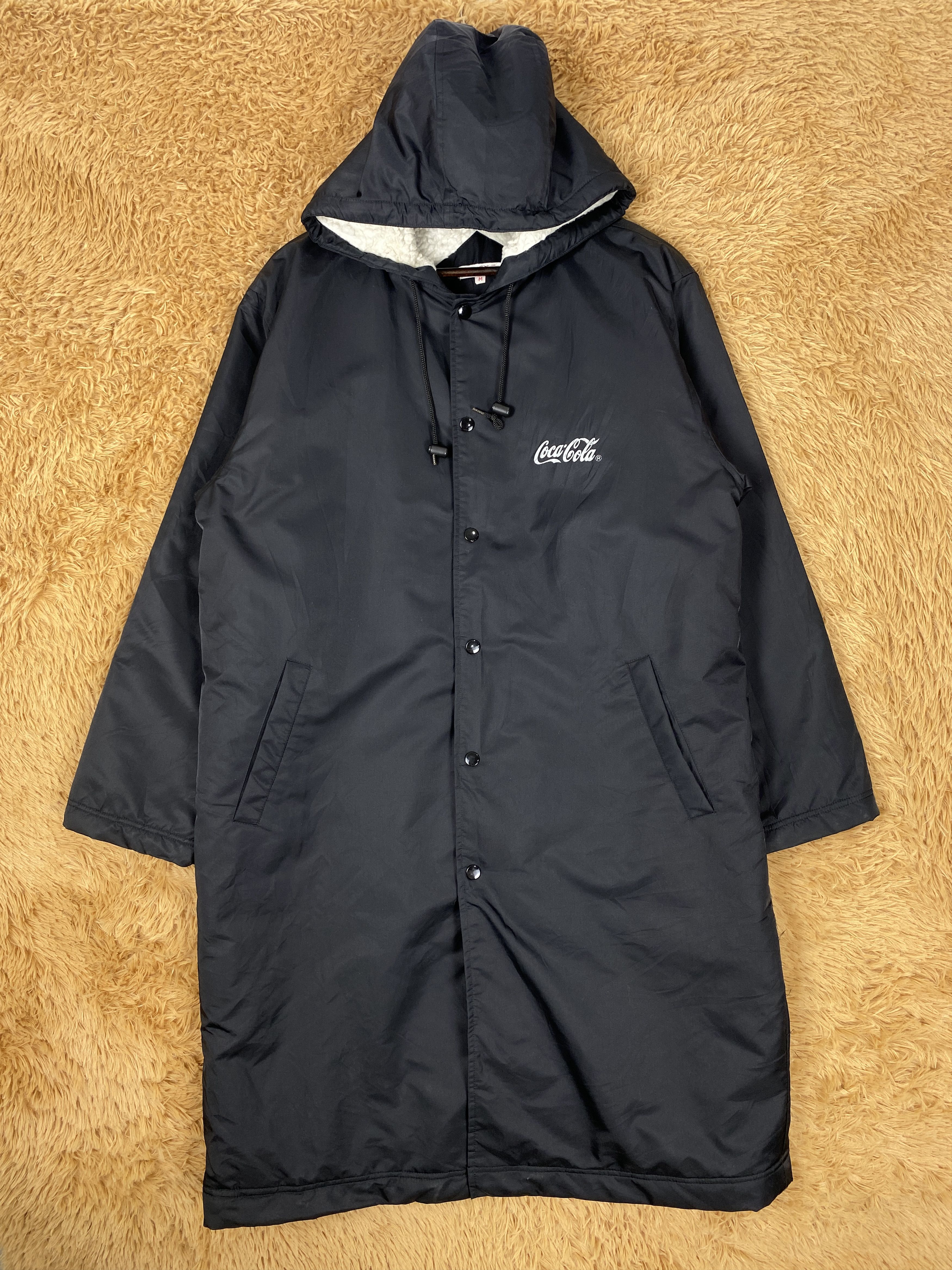 image of Coca Cola x Vintage Coco Cola Hoodie Sherpa Lining Long Jacket in Black, Men's (Size Small)