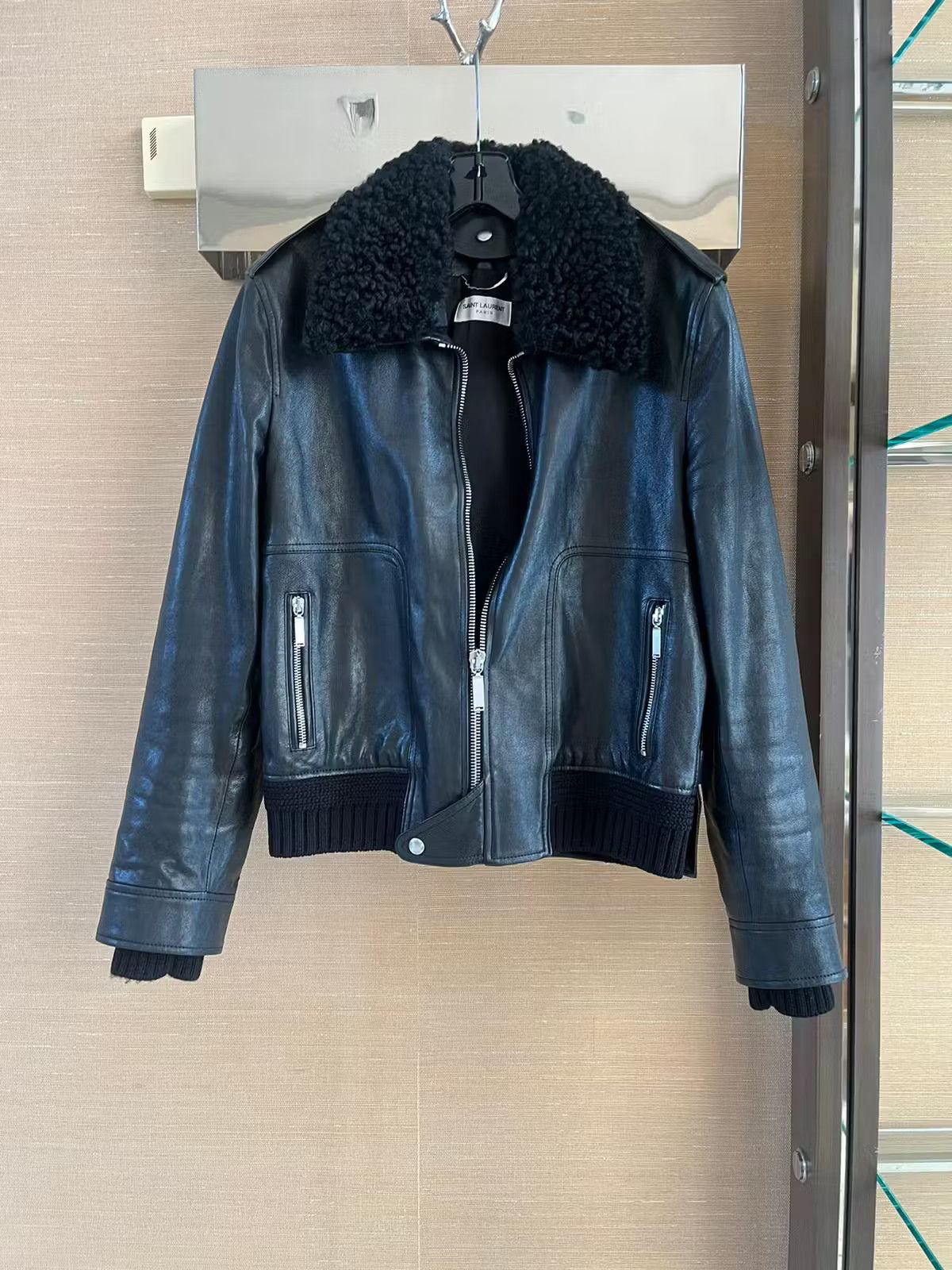 Saint Laurent Paris Shearling Collar Leather Jacket in Black Size US S / EU 44-46 / 1 - 5 Thumbnail