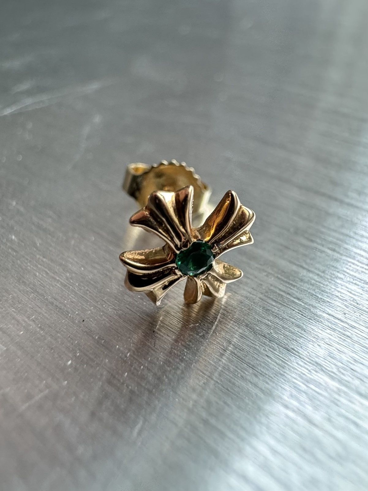 image of Chrome Hearts 22K Plus Stud Earring W/ Emeralds in Gold, Men's