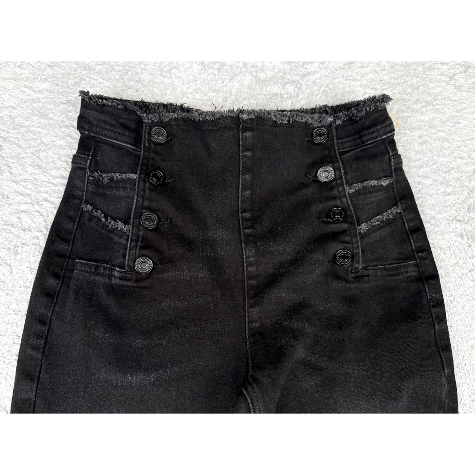 Vintage KanCan Jeans Bootcut Juniors 5/26 Black Dark Wash Mid Rise Stretch Button 25x30 - Denim, 5-Pocket, Slim Fit, Cotton Blend, Spandex, China, Womens Size 27" / US 4 / IT 40 - 4 Thumbnail