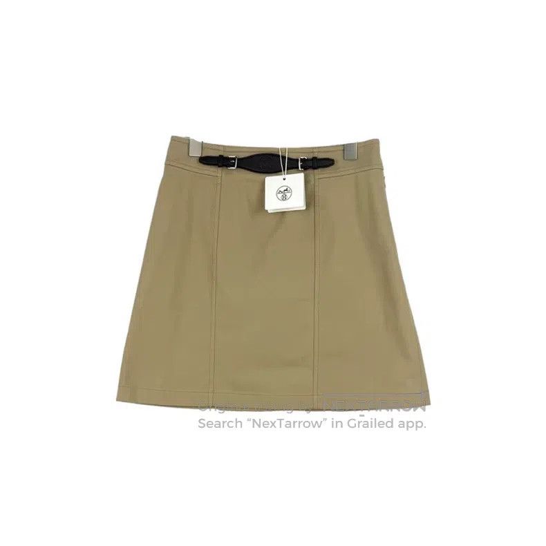 Hermes Hermes Khaki Color Leather Buckle Cargo Skirt Size 25" / US 0 / IT 36 - 1 Thumbnail
