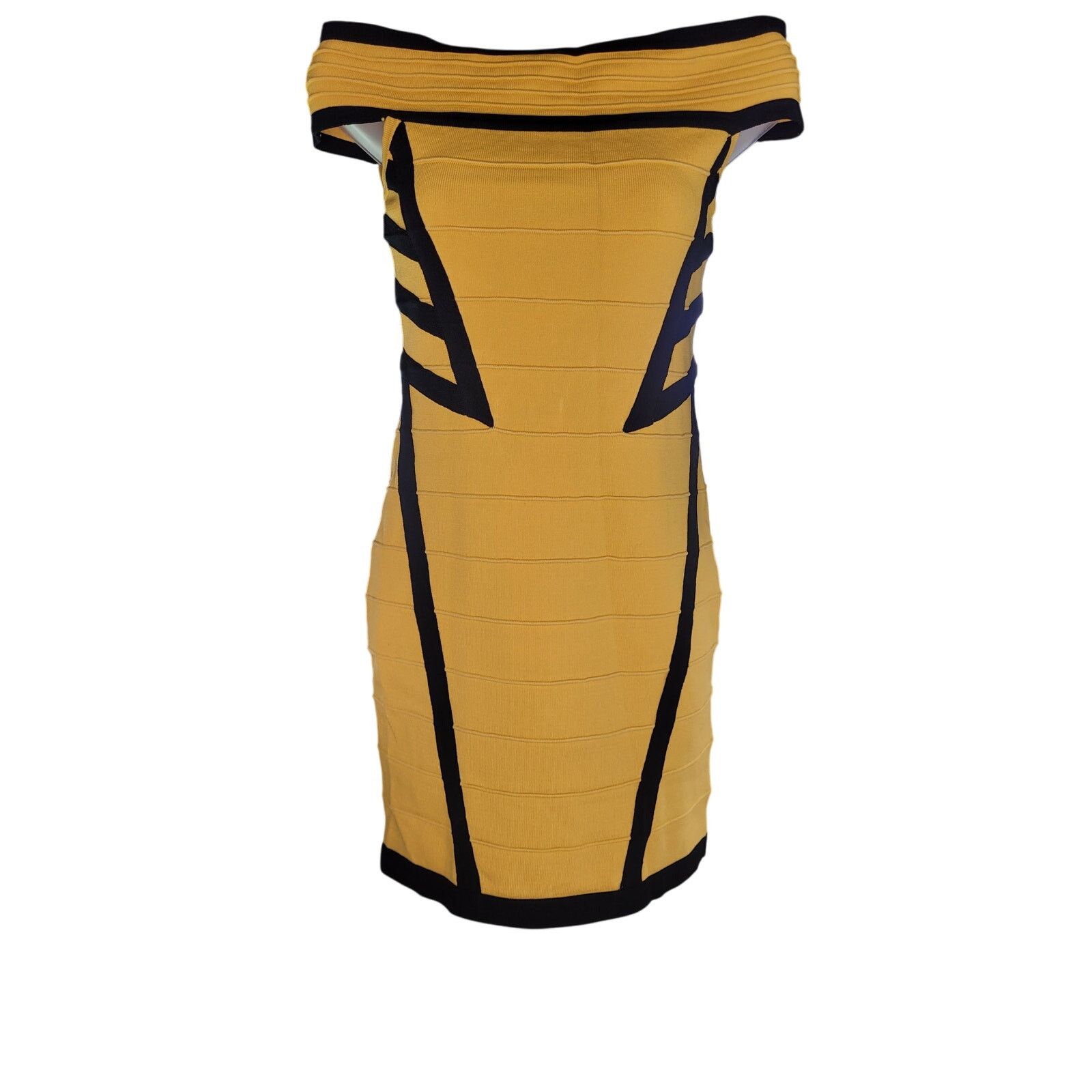 WOW Couture Wow Couture Yellow/Blk Dress zip back Off Shoulder Sz M Size M / US 6-8 / IT 42-44 - 3 Thumbnail