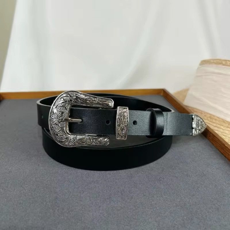 Japanese Brand Outdoor retro floral buckle western leather belt Size ONE SIZE - 1 Thumbnail
