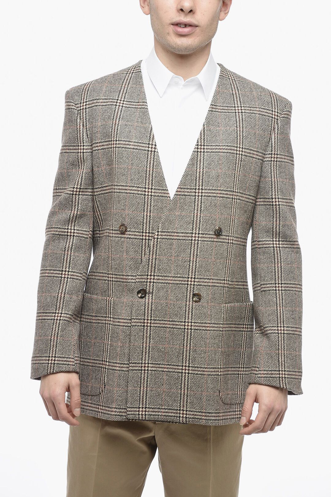 image of Gucci Double-Breasted Wool Blend Check Motif Blazer, Men's (Size 50R)