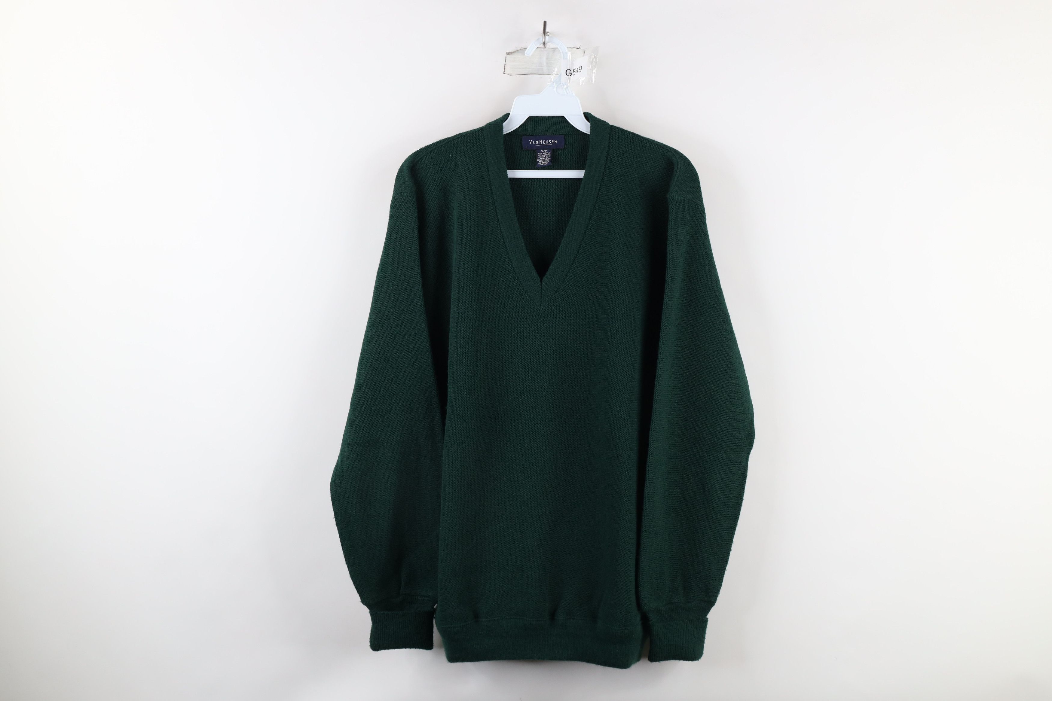 Vintage Vintage 90s Streetwear Knit V-Neck Sweater Hunter Green USA Size US S / EU 44-46 / 1 - 1 Thumbnail