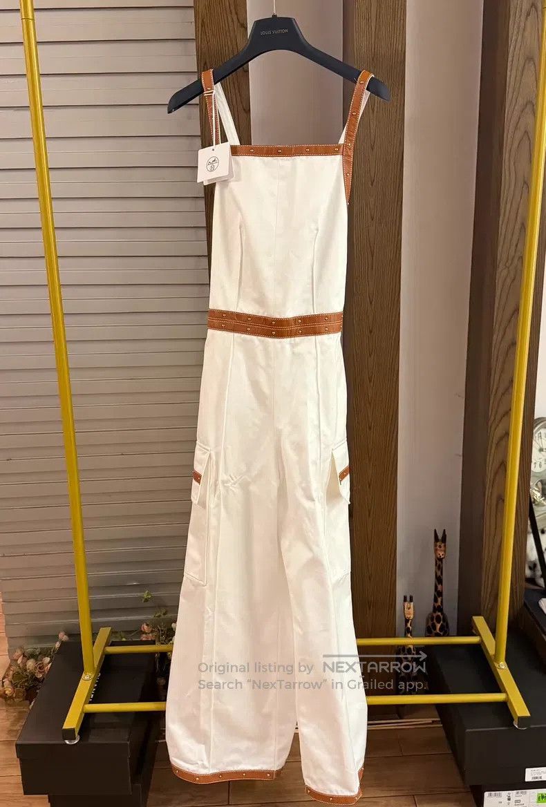 Hermes Hermes 22FW White Leather Patch Pearl Stitch Jumpsuit Runw Size 42" / US 20 - 1 Thumbnail