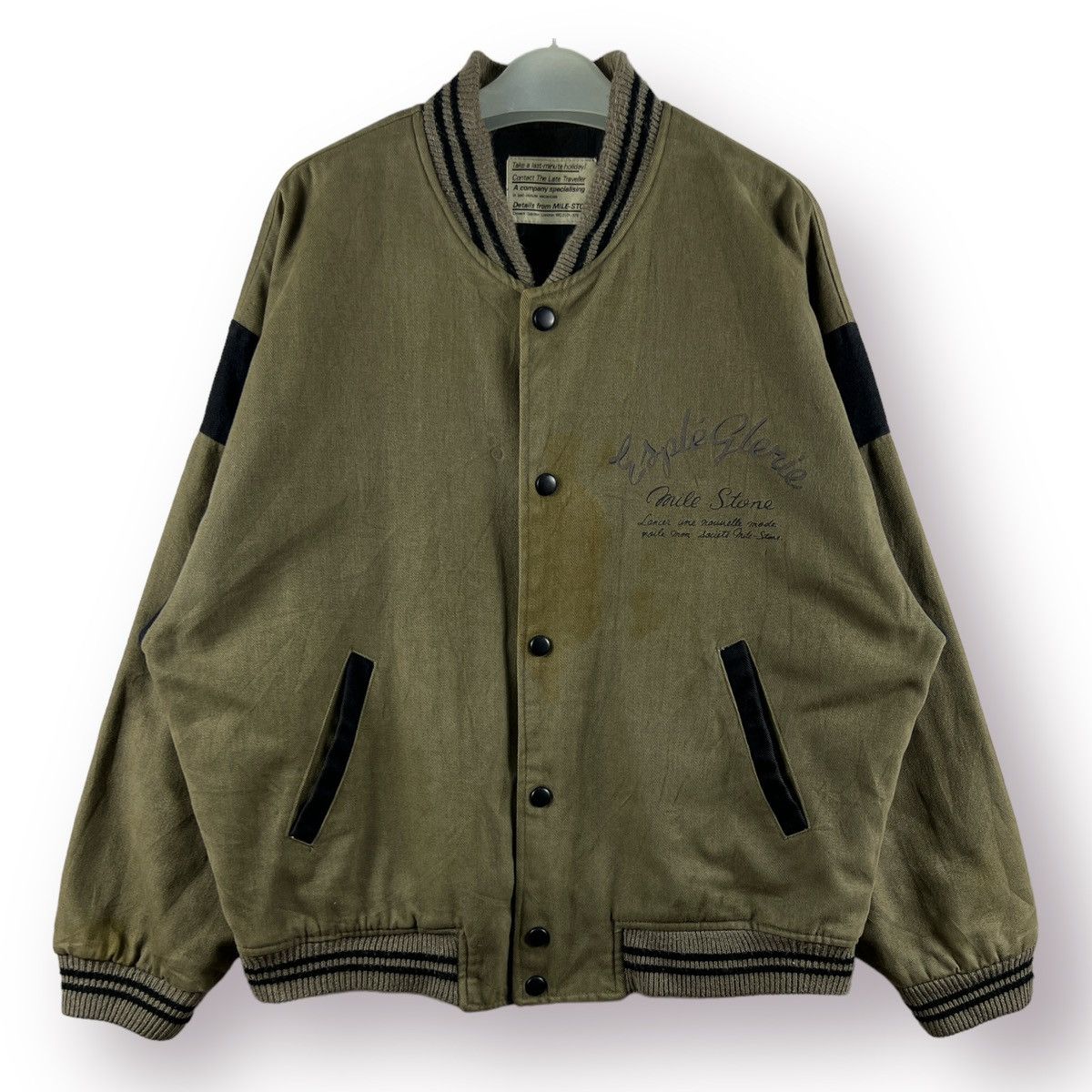 Japanese Brand 🔥 MILE-STONE SPELLOUT BIG LOGO VARSITY JACKET - L Size US L / EU 52-54 / 3 - 2 Thumbnail