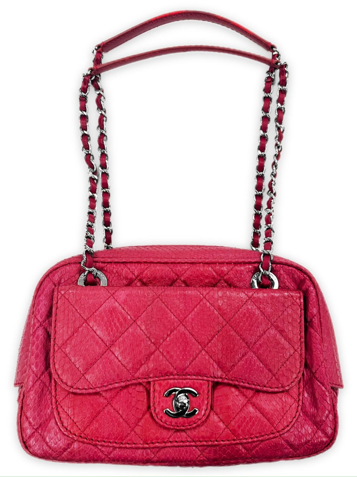 Chanel Chanel Pink Python Leather Quilted Flap Camera Bag Purse Size ONE SIZE - 1 Thumbnail