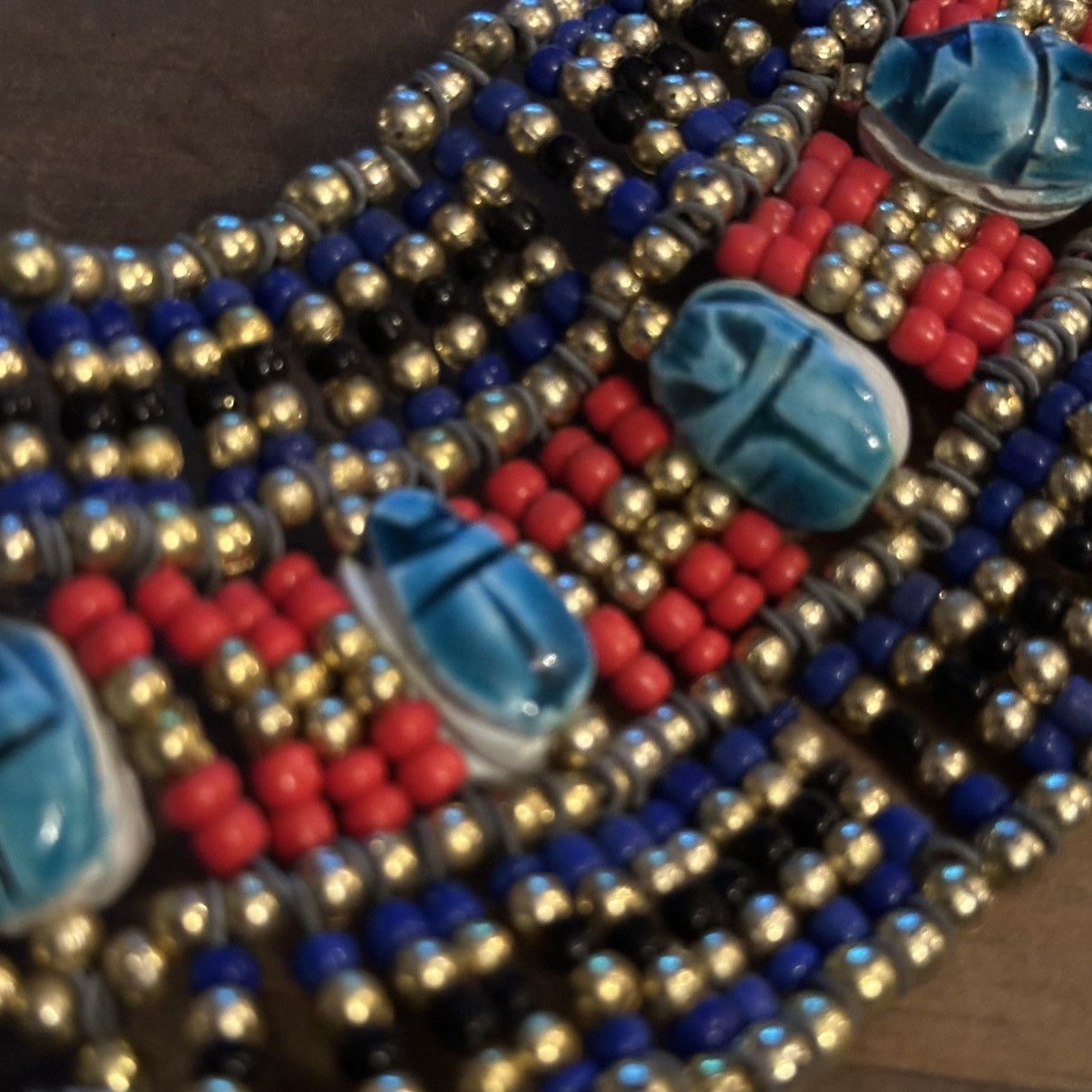 Vintage Vintage Egyptian Queen Cleopatra scarab bead collar necklace Size ONE SIZE - 5 Thumbnail