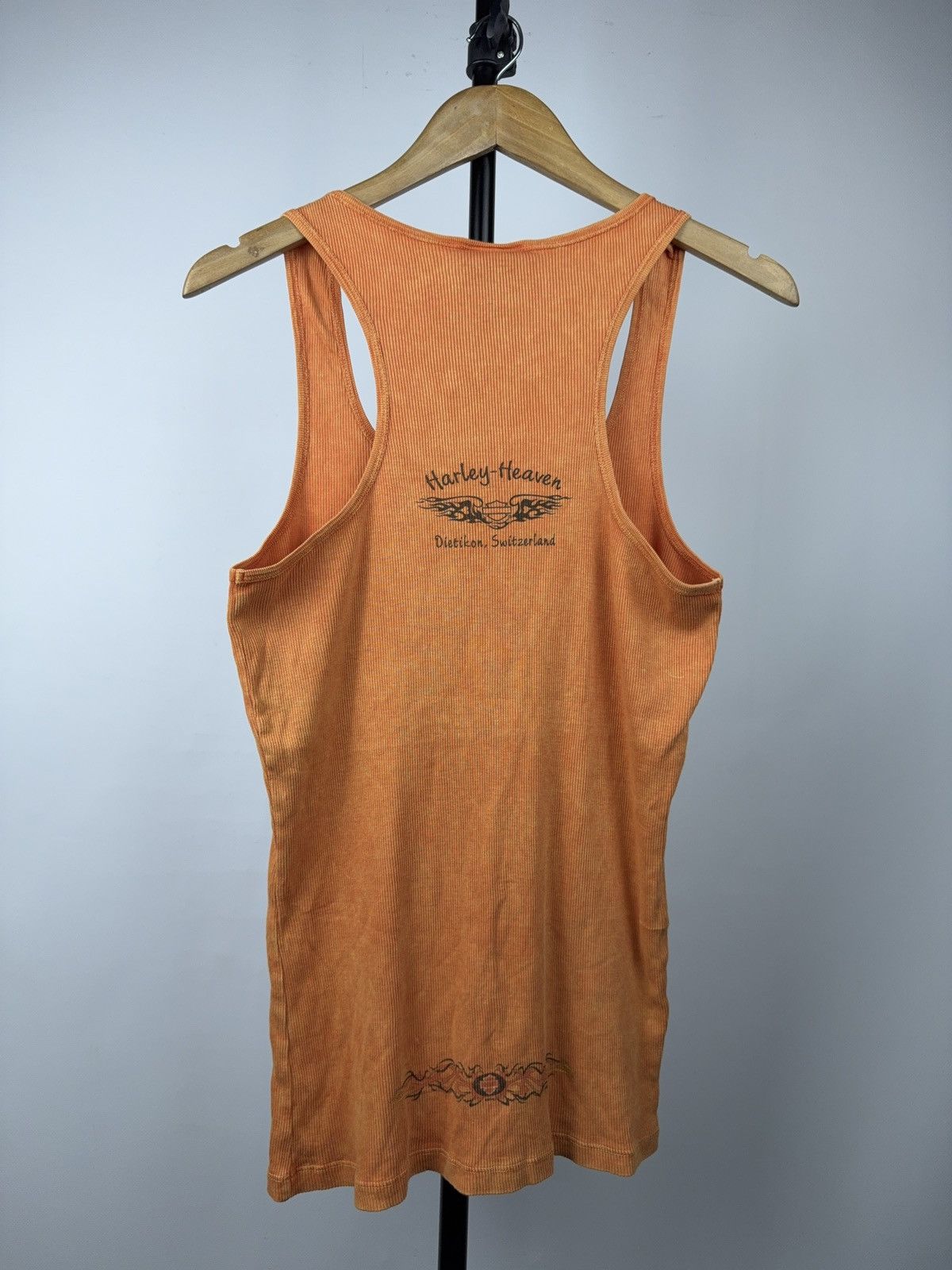 Harley Davidson 2007 Harley-Davidson Flame Ribbed Tank Y2K Biker Top Size XL / US 12-14 / IT 48-50 - 8 Thumbnail