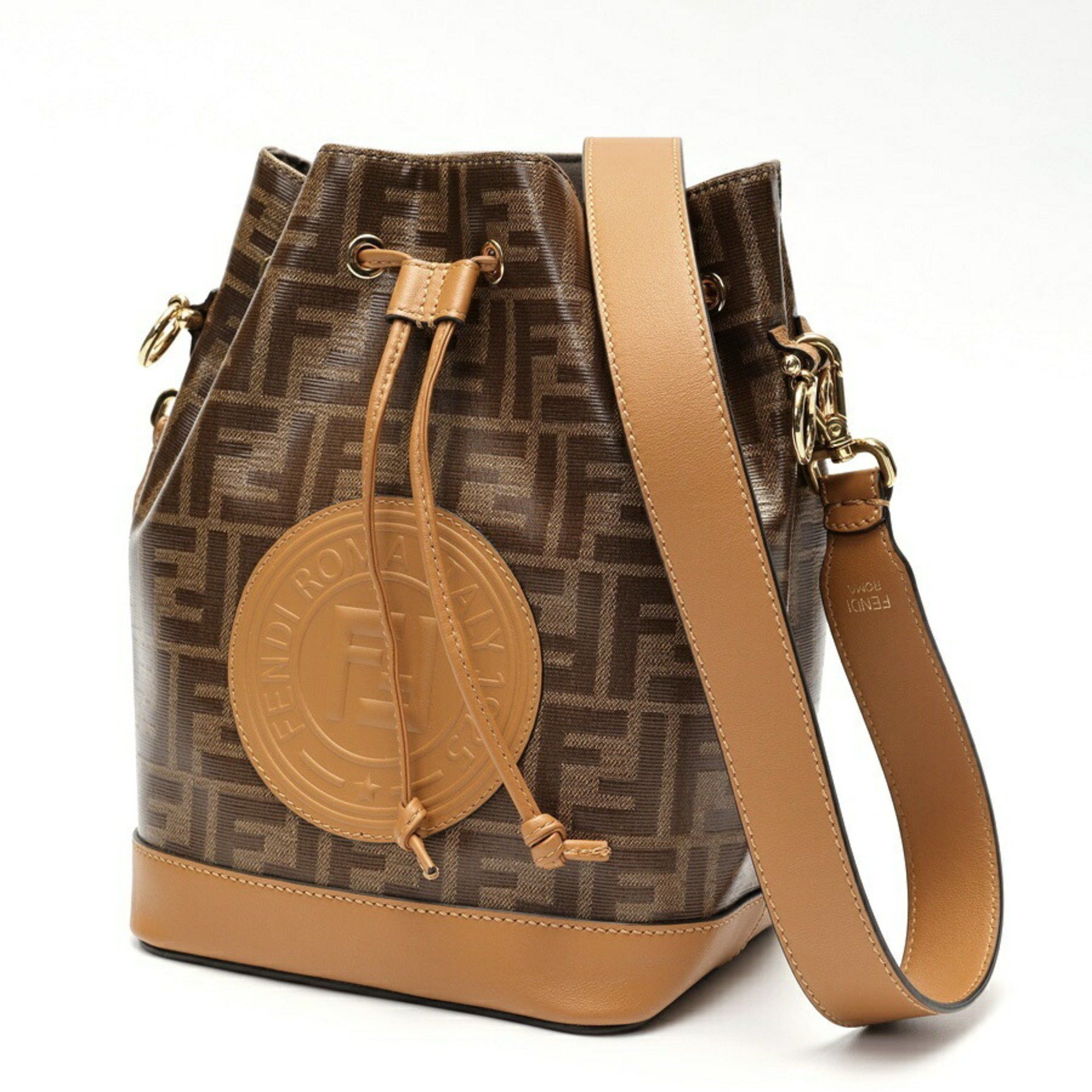 FENDI Mon Tresor Bucket Bag 8BT298 Coated Canvas Leather Brown K