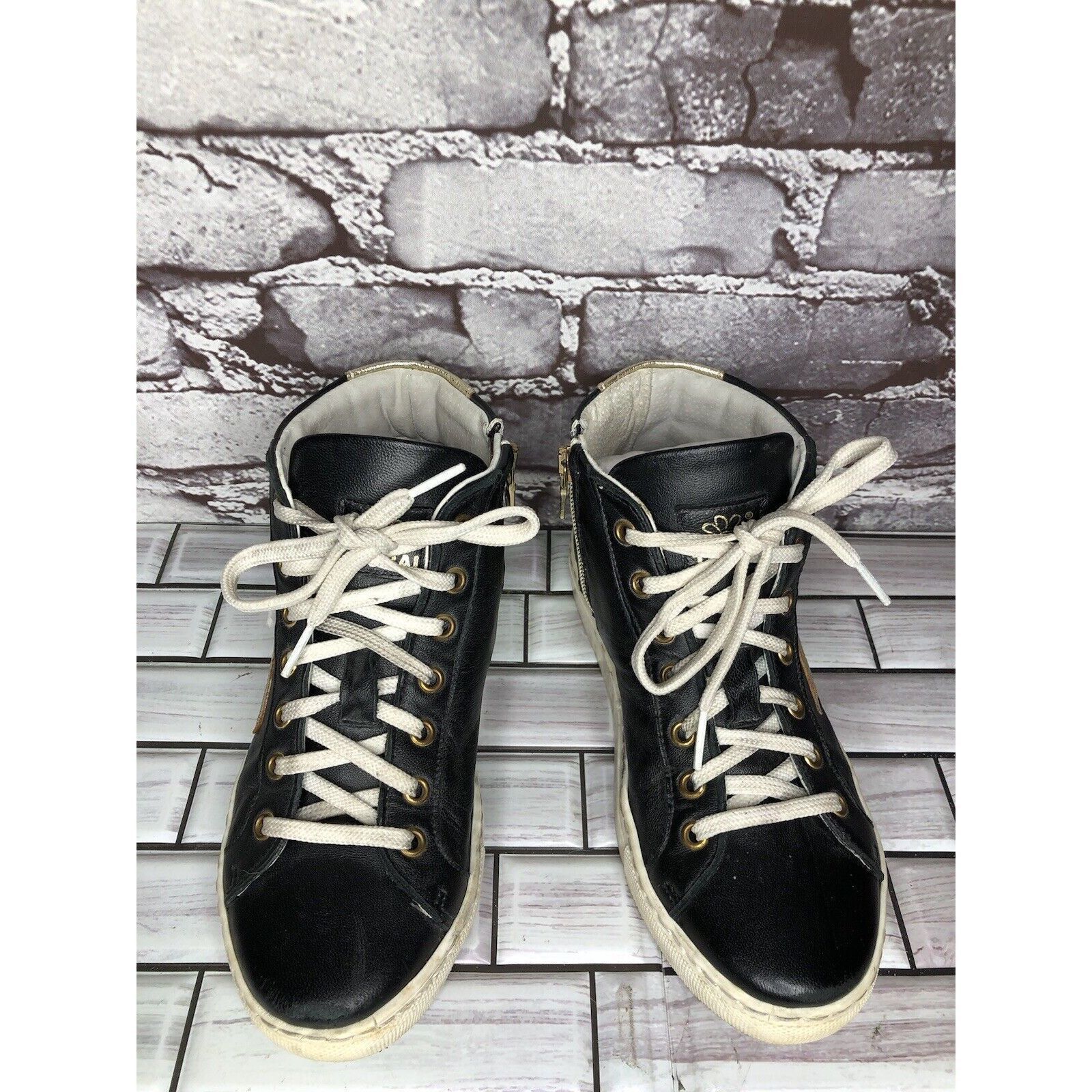 Other Tiurai Logo Black Leather High Top Lace Up Sneakers Shoes Wo Size US 6 / IT 36 - 16 Thumbnail
