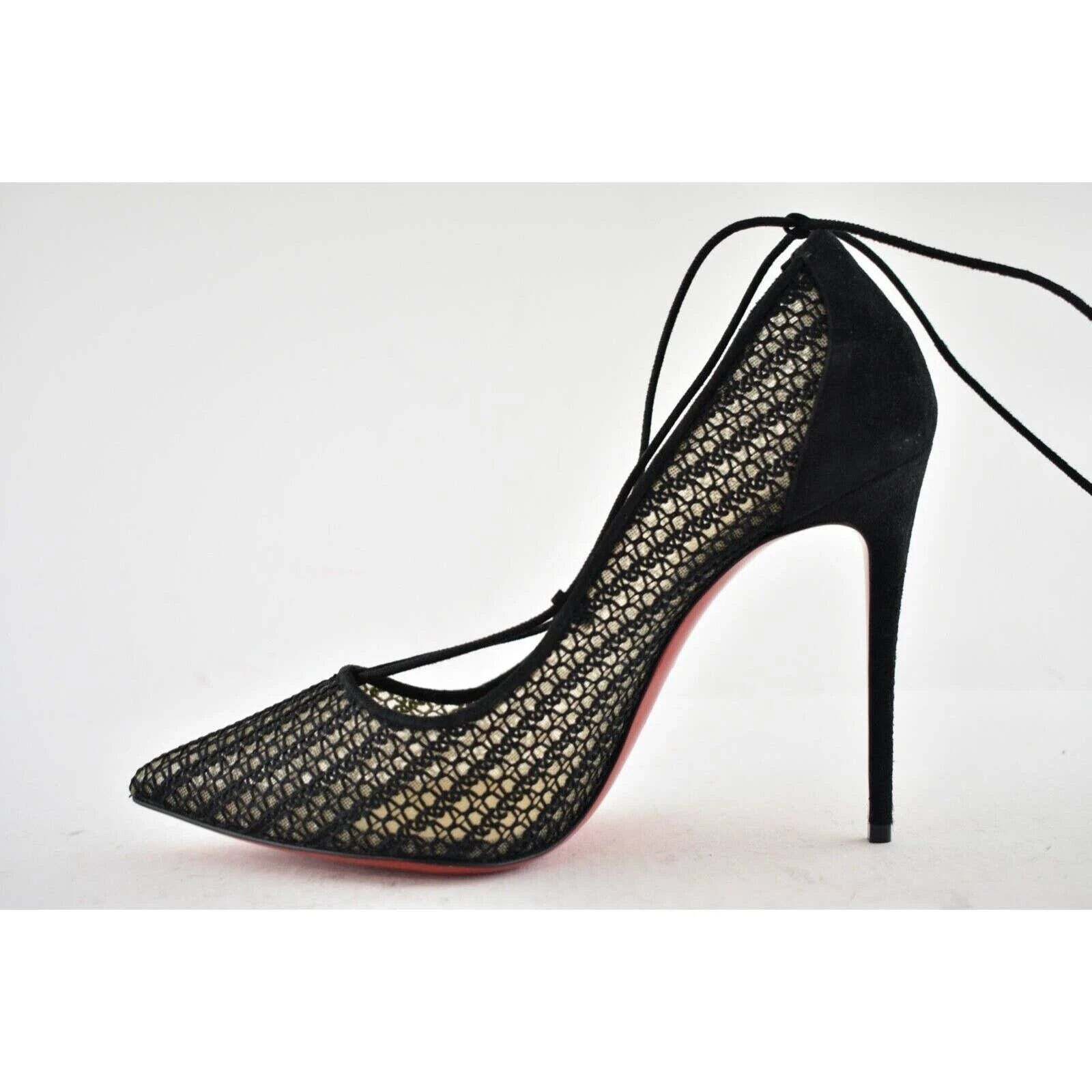 Christian Louboutin Peropik 100 Black Suede Lace Up Tie Sandal Heel Pump 38 Size US 8 / IT 38 - 8 Thumbnail