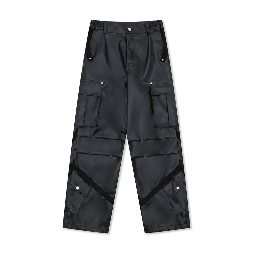 Jean Black Baggy Cargo PU Leather Jeans Size US 32 / EU 48 - 6 Thumbnail