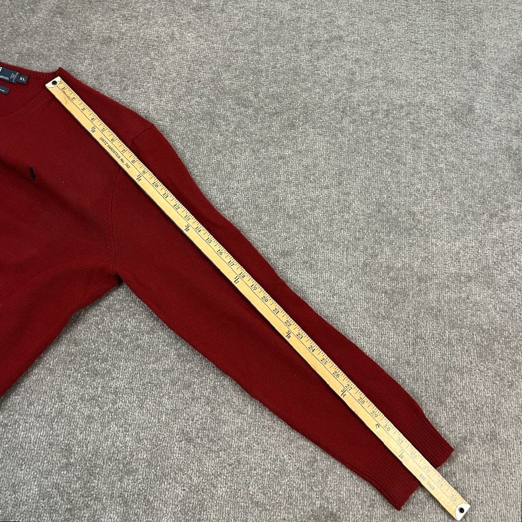 Ralph Lauren Ralph Lauren Sweater Mens XL Red Lambs Wool V-Neck Pullover Polo Pony Embroidered Logo Classic Designer Knit Squared Pattern No N/A Size US XL / EU 56 / 4 - 7 Thumbnail