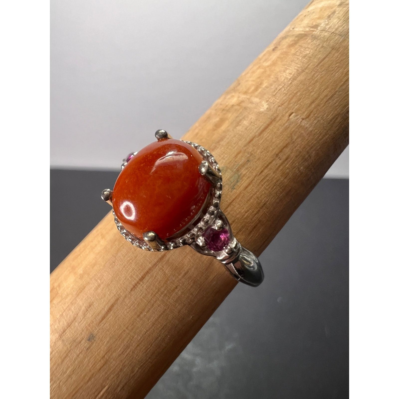 Red Jade and grape rhodolite garnet sterling silver ring