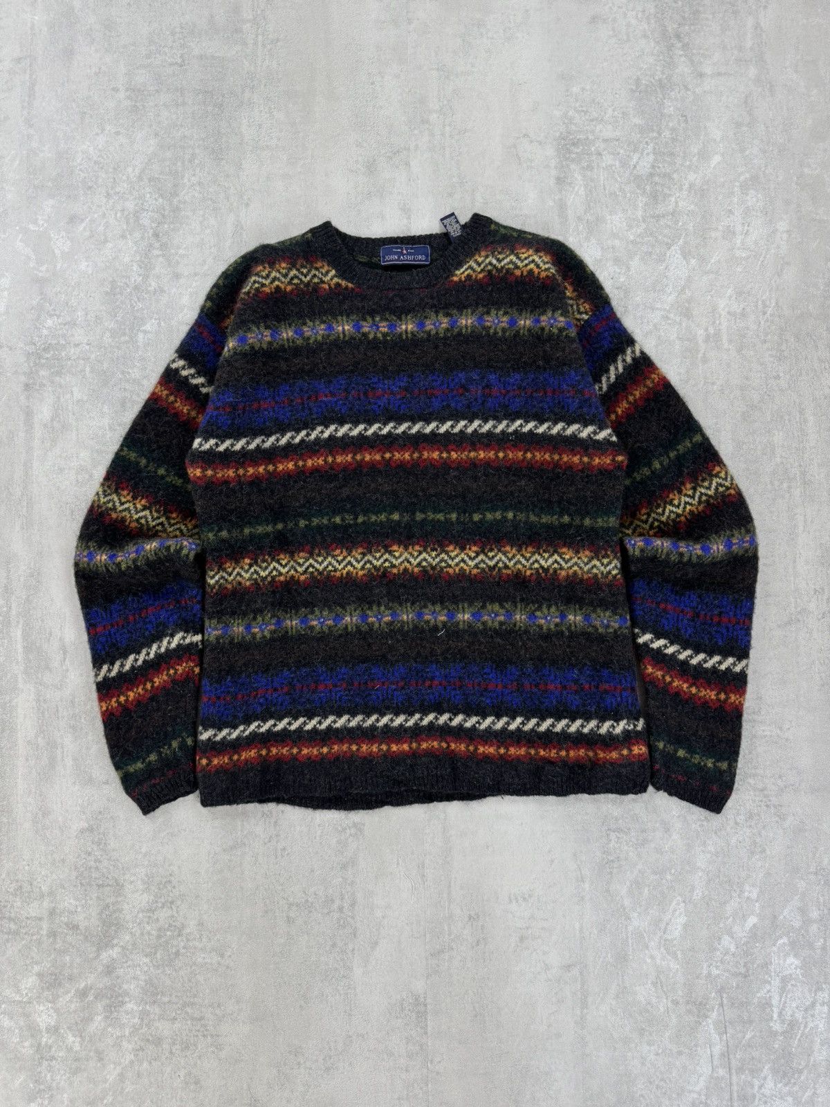 VINTAGE JOHN ASHFORD 100% PURE NEW WOOL COLORFUL SWEATER