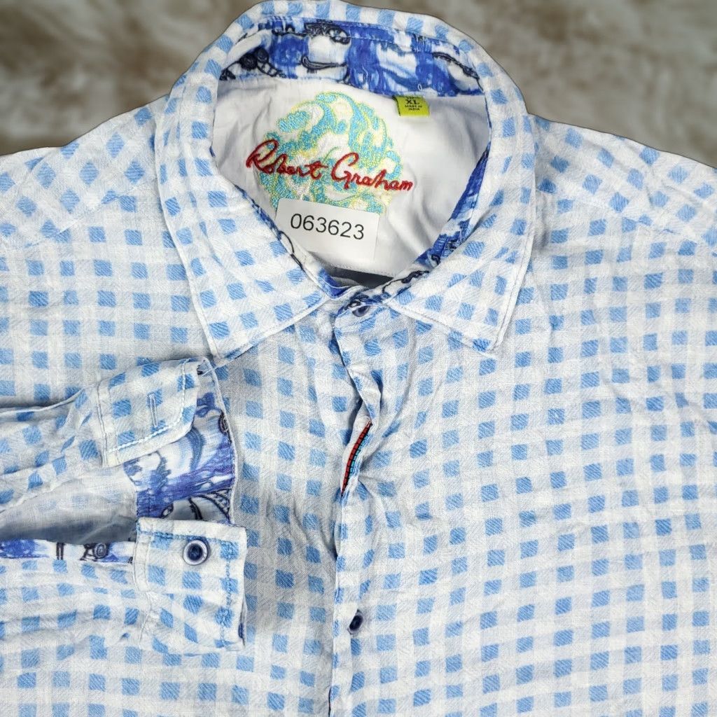 Robert Graham Robert Graham Shirt Mens XL Blue White Check Flannel Button Up Classic Fit Size US XL / EU 56 / 4 - 1 Thumbnail