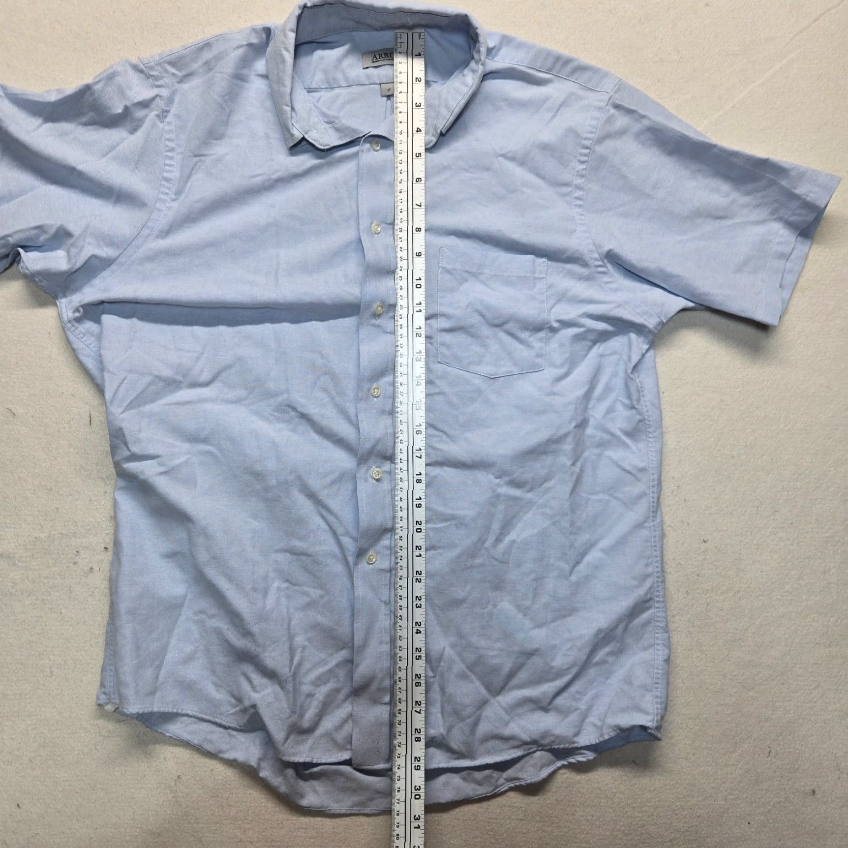 Arrow Arrow Shirt Blue Adult Mens Size 17 Short Sleeve Button-Down Pocket Solid Dress Shirt 90s Business Casual Size US XL / EU 56 / 4 - 6 Thumbnail