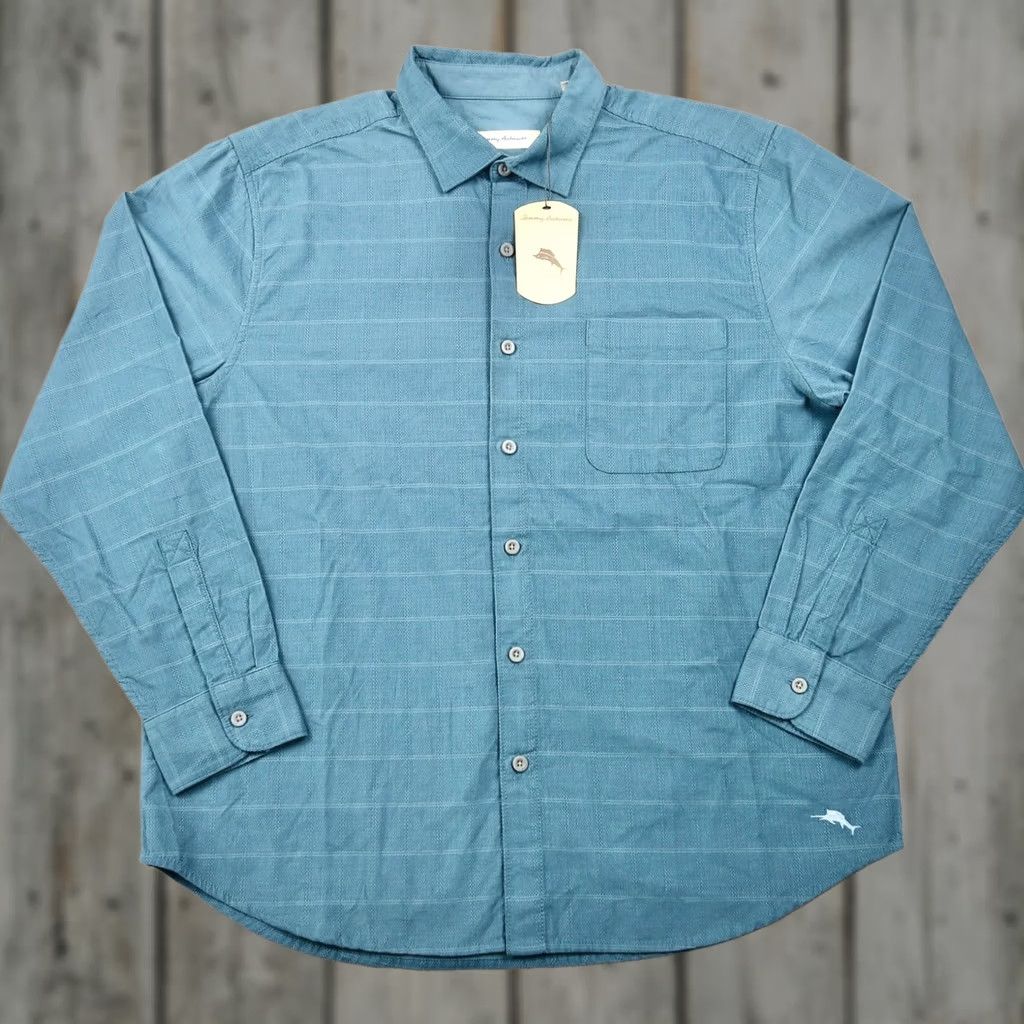 Tommy Bahama Tommy Bahama Mens XL Teal Blue Textured Long Sleeve Button Down Shirt Size US XL / EU 56 / 4 - 1 Thumbnail
