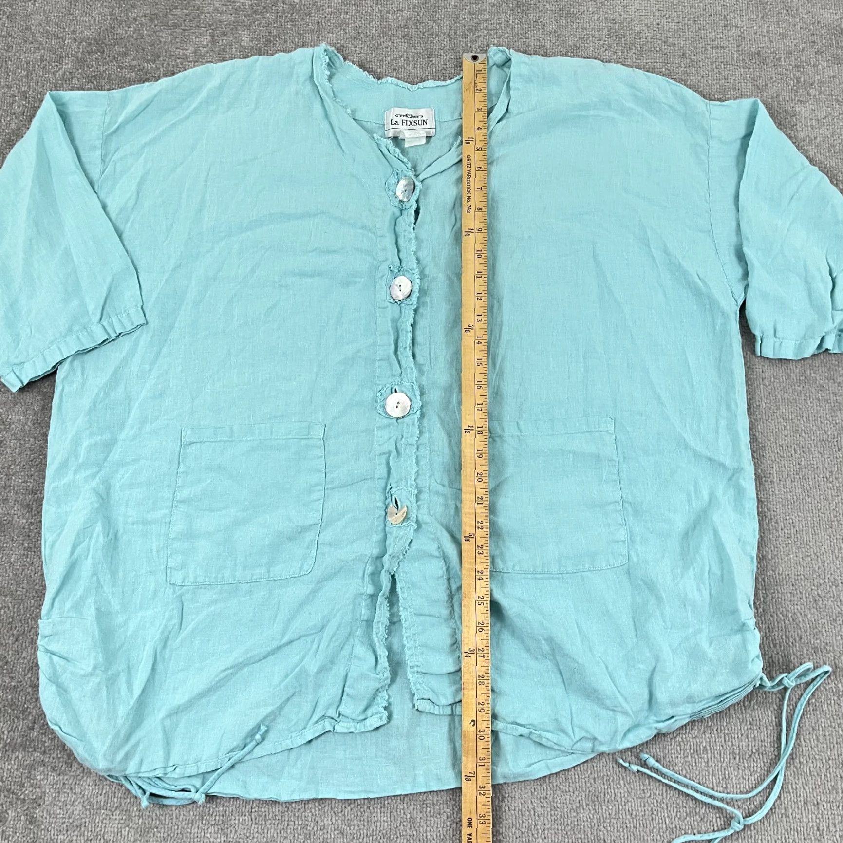 Vintage VINTAGE LA. FIXSUN Button Up Shirt Womens Large Oversized Boxy Blue Linen Side Shirring Size L / US 10 / IT 46 - 3 Thumbnail