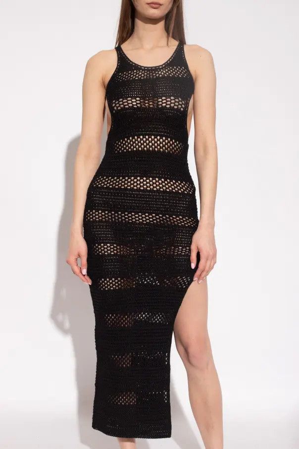 Saint Laurent Paris o1b1hav111124 Long Cut-Out Dress in Striped Crochet in Black Size XS / US 0-2 / IT 36-38 - 3 Thumbnail