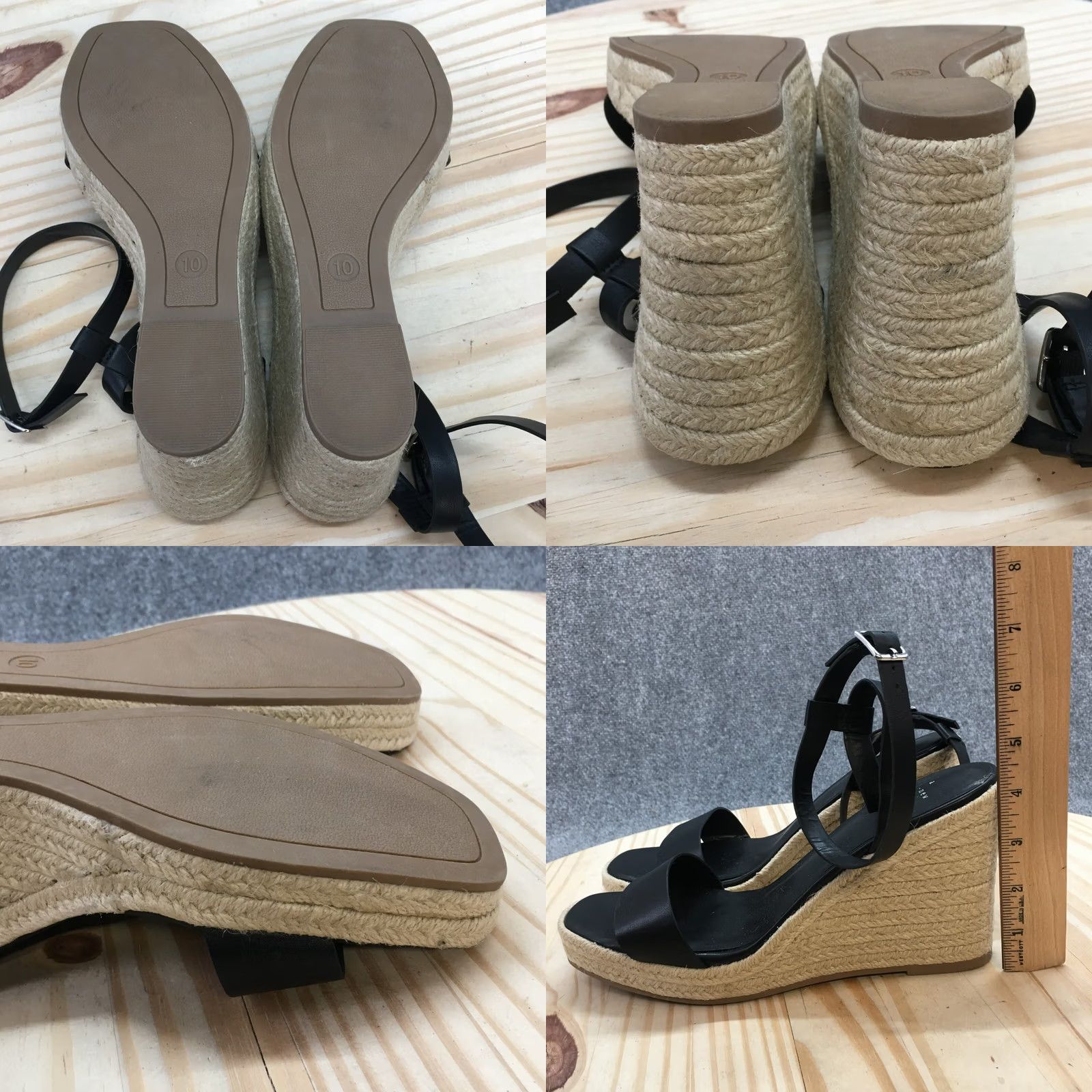 Vintage A New Day Sandals Womens 10 Ankle Straps Espadrilles Black Faux Leather Wedge Size US 10 / IT 40 - 8 Thumbnail