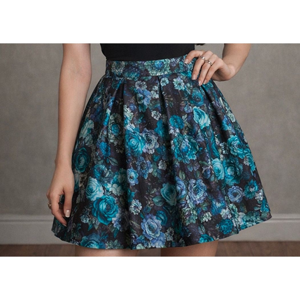 Express Express a-line floral pleated skirt whimsygoth dark fairy Size 23" - 1 Thumbnail