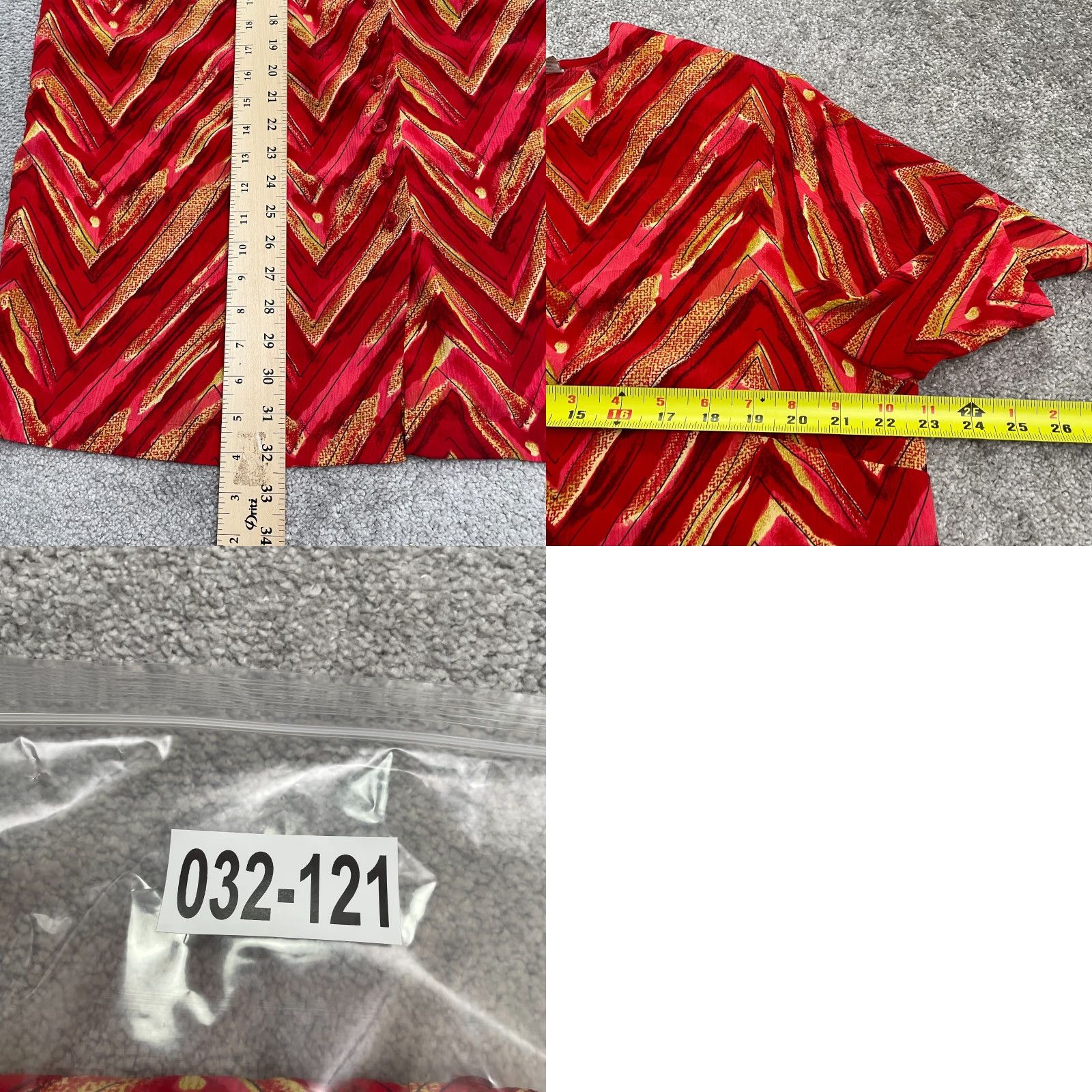 Vintage Studio C Collarless Button Down Blouse Womens 16W Red Geometric Short Sleeve Casual Shirt Size XXL / US 16-18 / IT 52-54 - 8 Thumbnail