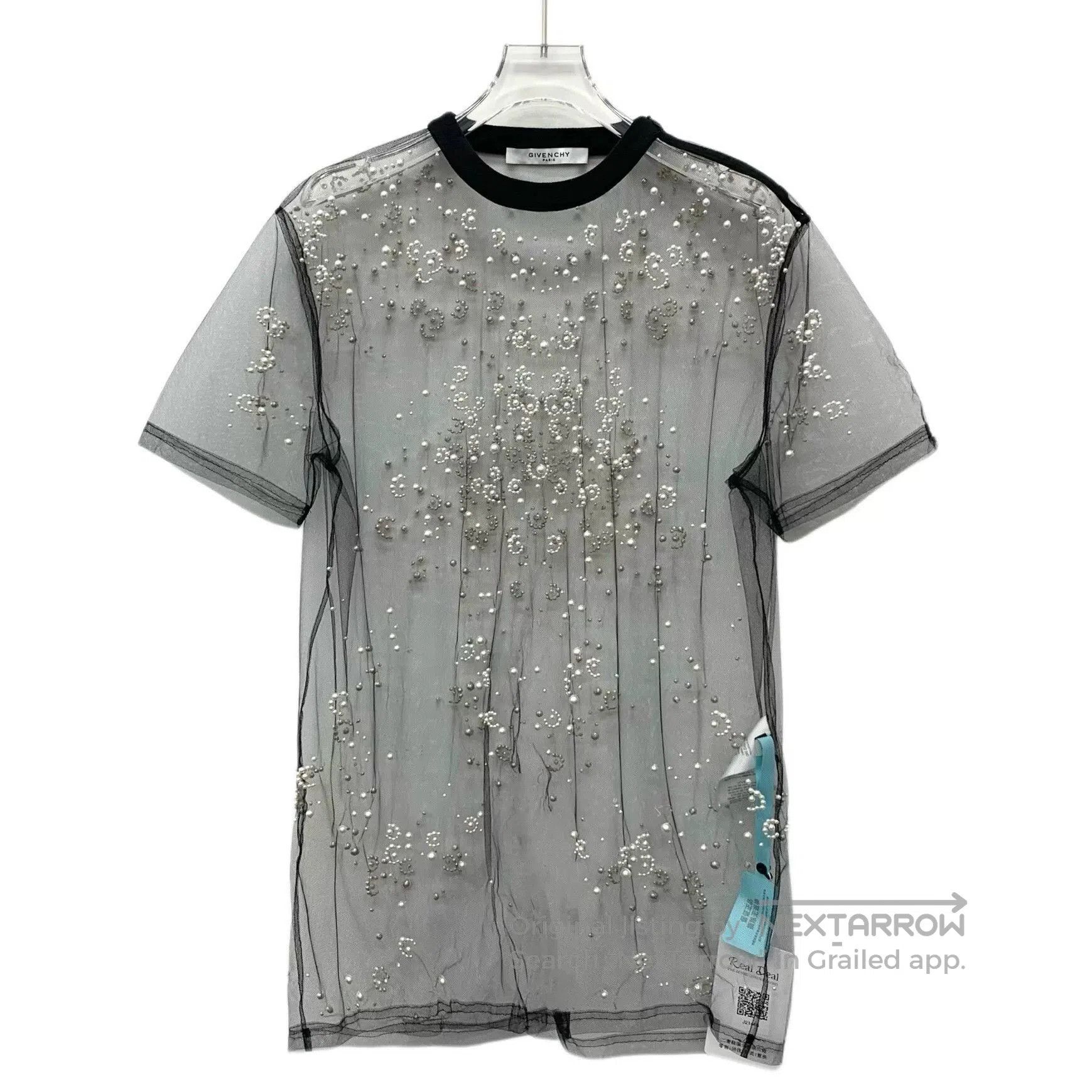 Givenchy gray embellished sheer cotton short sleeve top. Size US XXS / EU 40 - 1 Thumbnail