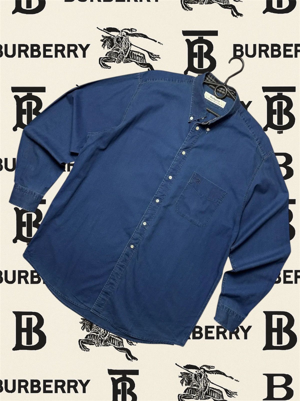 Burberry Vintage Burberry's shirt blue denim plaid size XL logo Size US XL / EU 56 / 4 - 1 Thumbnail
