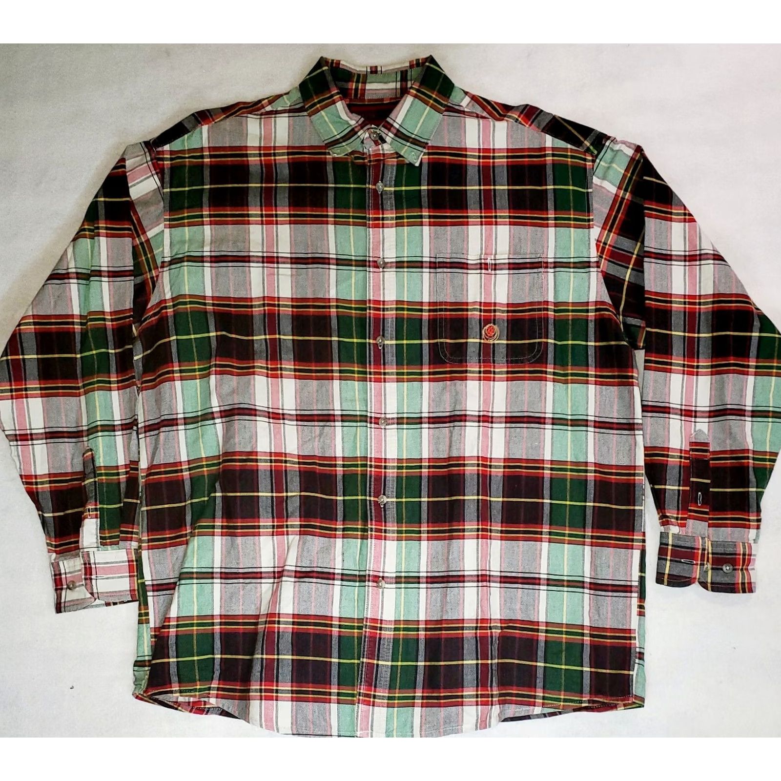 Vintage Twenty-X 20X Long Sleeve Red & Green Plaid Western Rodeo Shirt Mens XL size Regular Collar Button-Up Pockets Embroidered Logo 100% cotton Size US XL / EU 56 / 4 - 2 Thumbnail