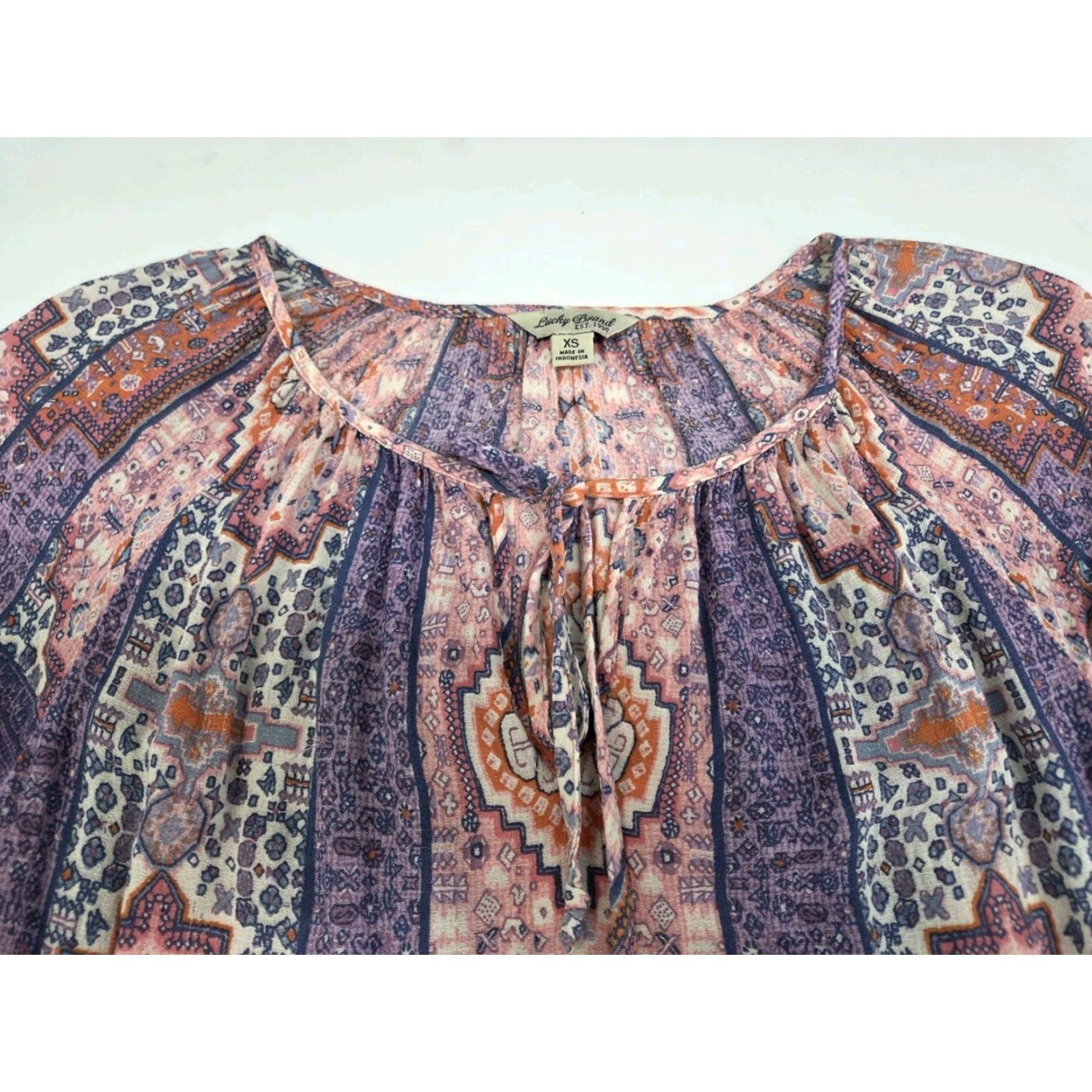 Lucky Brand Lucky Brand Womens Short Sleeve Front Tie Floral Blouse XS Multicolor Size XS / US 0-2 / IT 36-38 - 2 Thumbnail