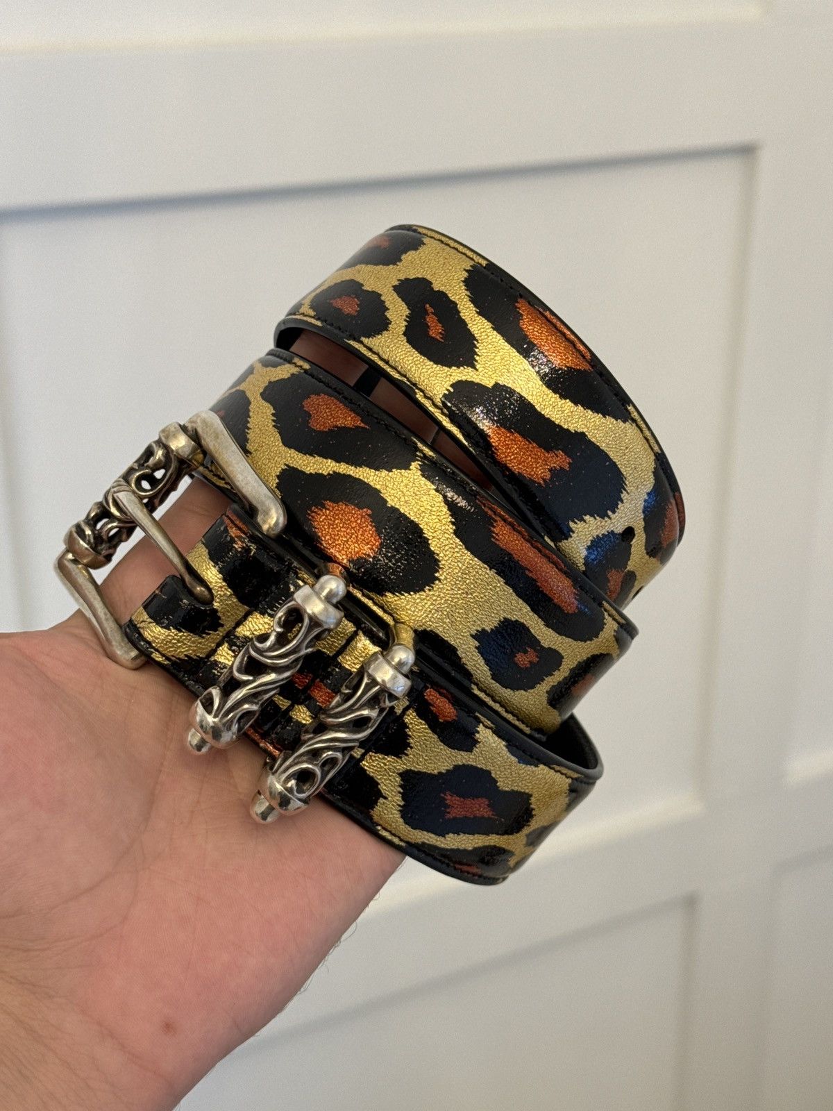 image of Chrome Hearts Patent Cheetah Roller Belt in Leopard, Men's (Size 34)