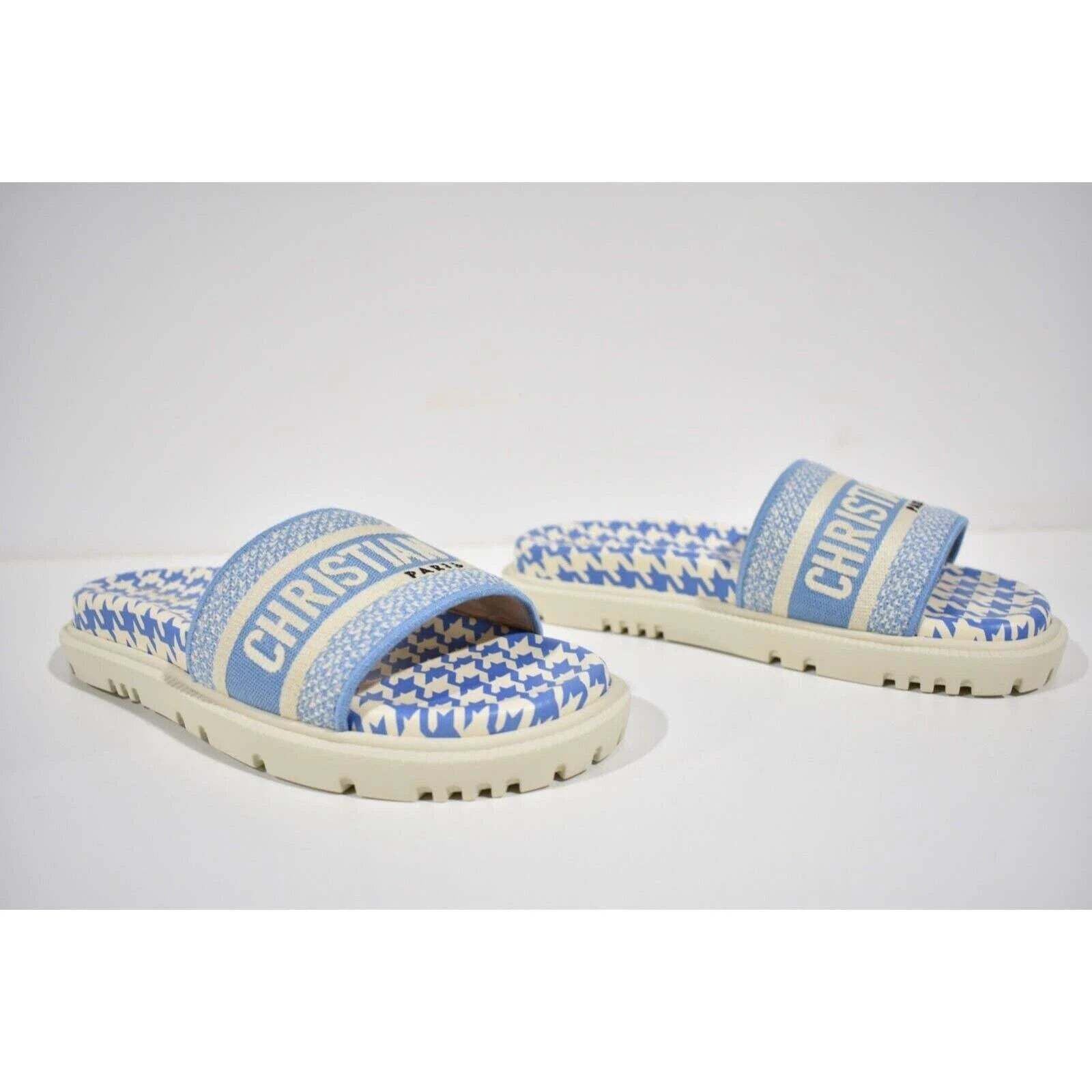 Dway White Logo Houndstooth Slide Mule Flat Flop Sandal 36
