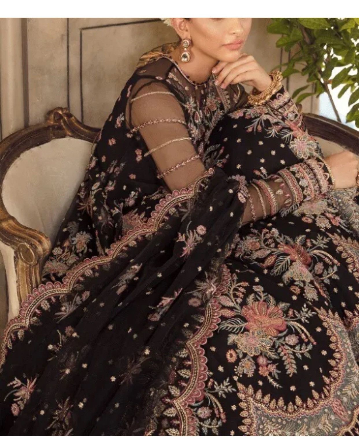 Other Party Wear Stiched Embroidered Black Net Eid Collection Size M / US 6-8 / IT 42-44 - 2 Thumbnail