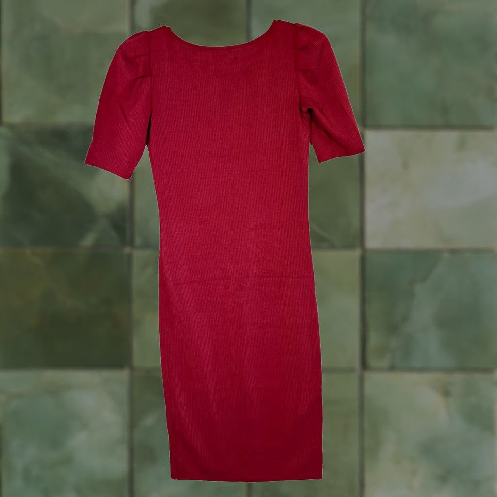 Betsey Johnson Betsey Johnson Bodycon Dress Womens Maroon Ribbed Short Sleeve Pullover Medium Fit / Fitted Dress Size 32" / US 10 / IT 46 - 1 Thumbnail