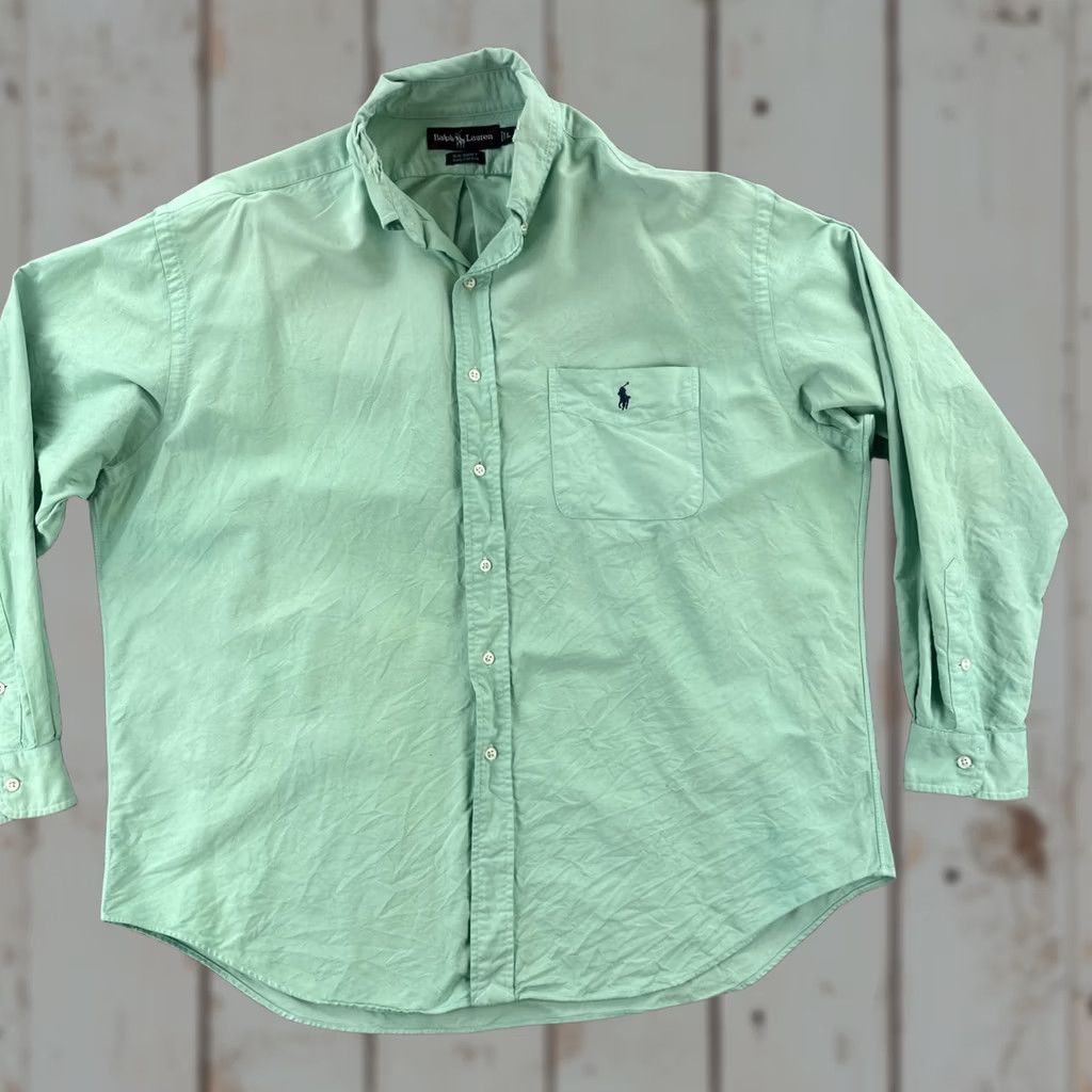 Ralph Lauren VINTAGE Ralph Lauren Men’s Large Button-Up Shirt Dyed Lime Green Thrashed Preppy Size US L / EU 52-54 / 3 - 1 Thumbnail