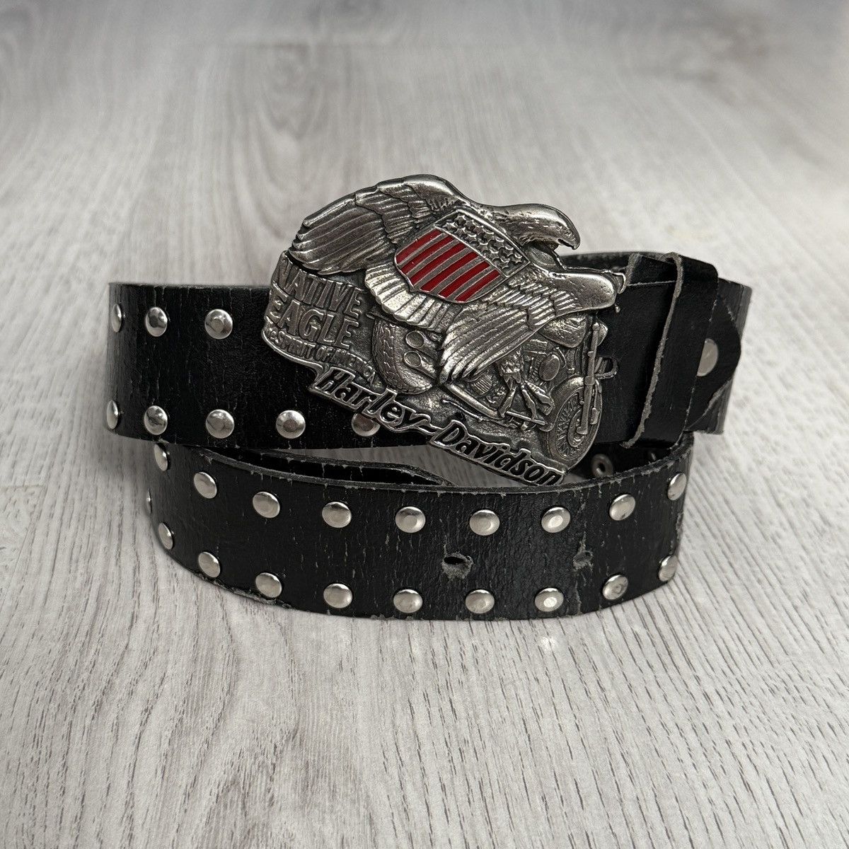 Harley Davidson 90s Vintage Harley Davidson Native Eagle Leather Belt Size ONE SIZE - 1 Thumbnail