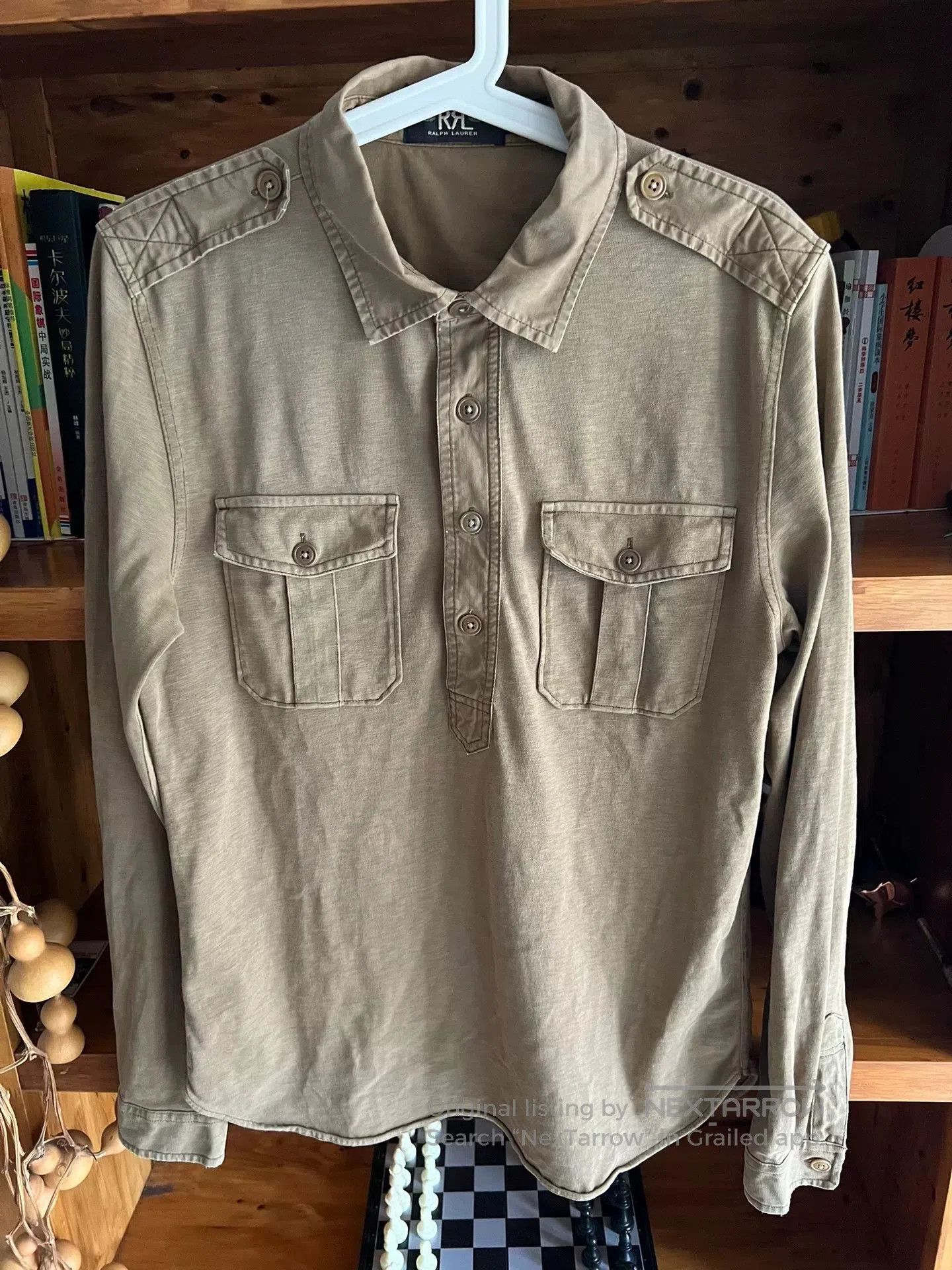 RRL Ralph Lauren khaki military style pullover shirt jacket. Size US S / EU 44-46 / 1 - 3 Thumbnail
