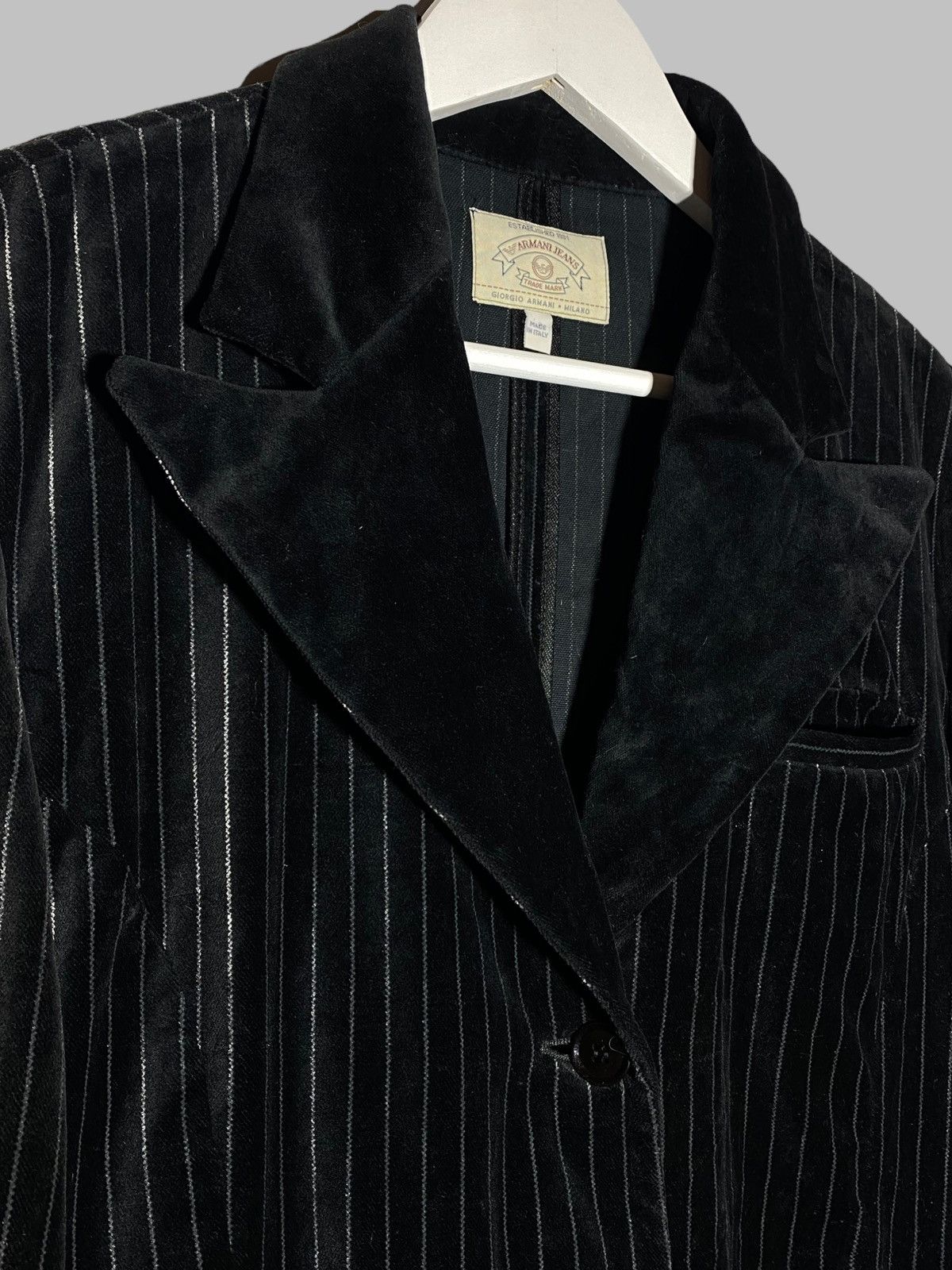 Armani Vintage 90s Armani Jeans Velour Striped Black Women’s Blazer Size M / US 6-8 / IT 42-44 - 4 Thumbnail
