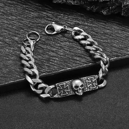 Jewelry x Vintage 2 Cross Skull Ghost Head Bracelet in Silver, Men's