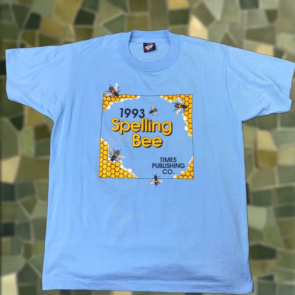 Vintage VINTAGE Spelling Bee Shirt Mens Large Blue 1993 Times Publishing Single Stitch - Nike? Size US L / EU 52-54 / 3 - 1 Thumbnail
