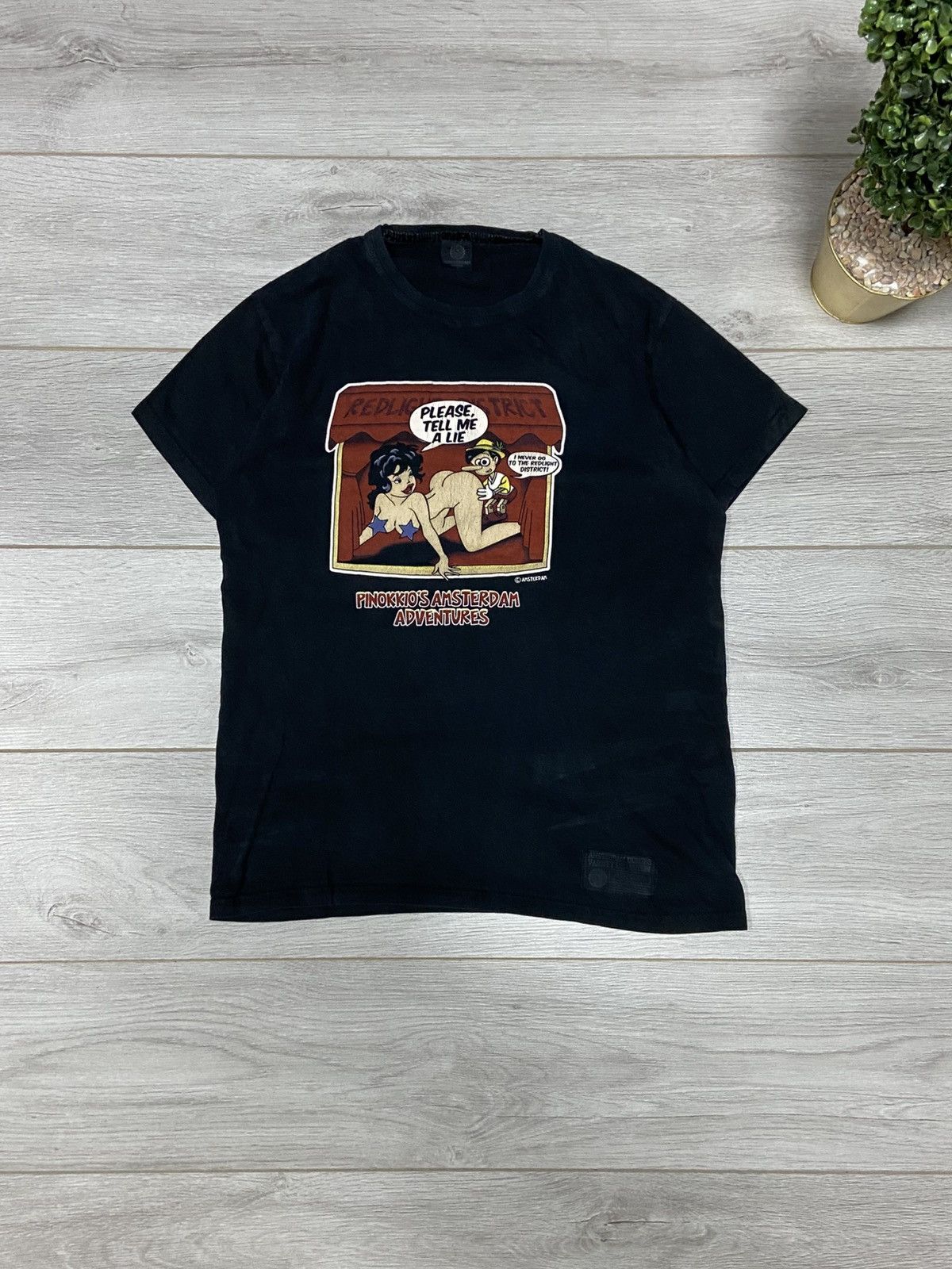 Vintage Black Tee Funny Print Pinocchio Amsterdam Sex porn