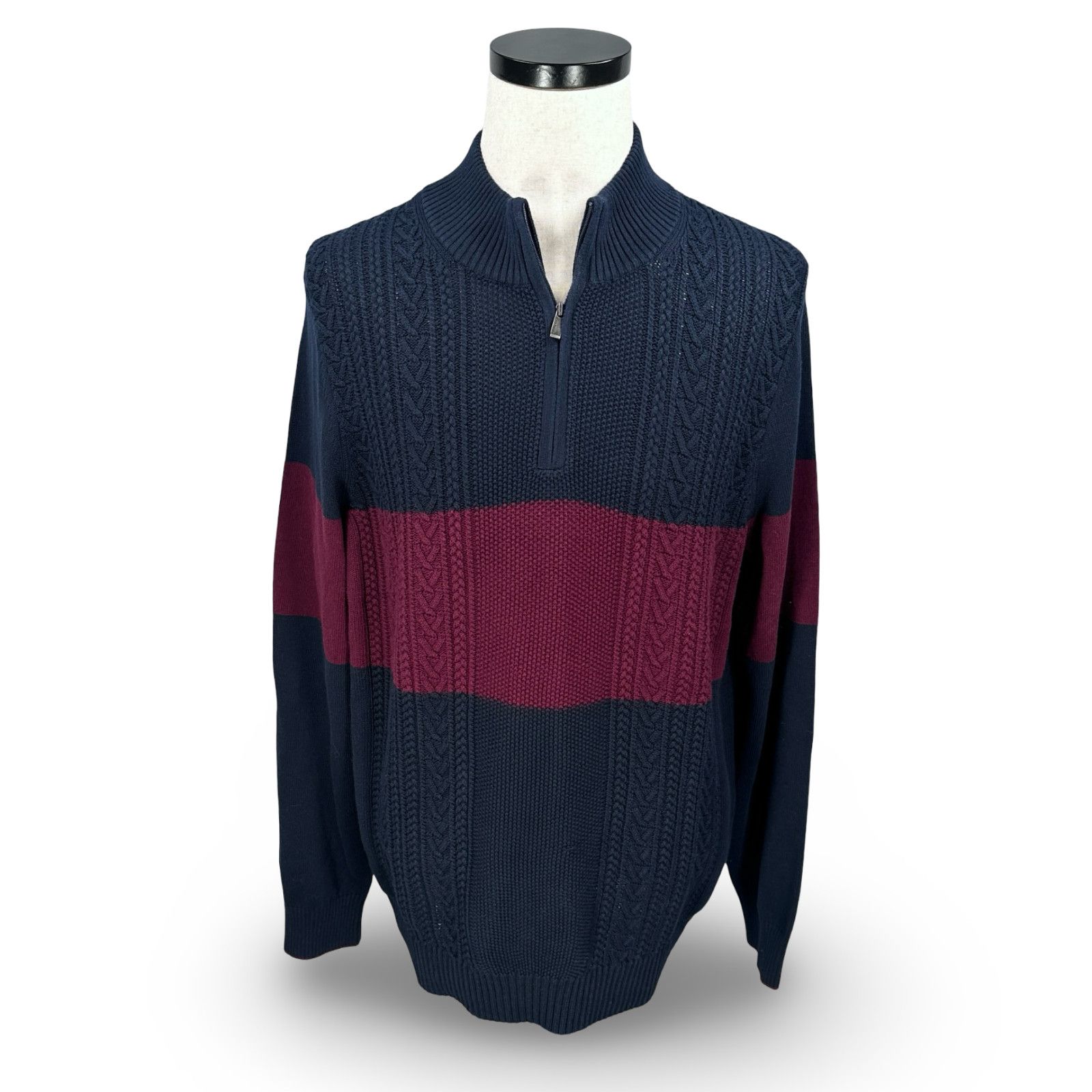 Jos. A. Bank Jos. A. Bank Sweater Men XXL Blue Maroon Cable Knit Tailored Size US XXL / EU 58 / 5 - 1 Thumbnail