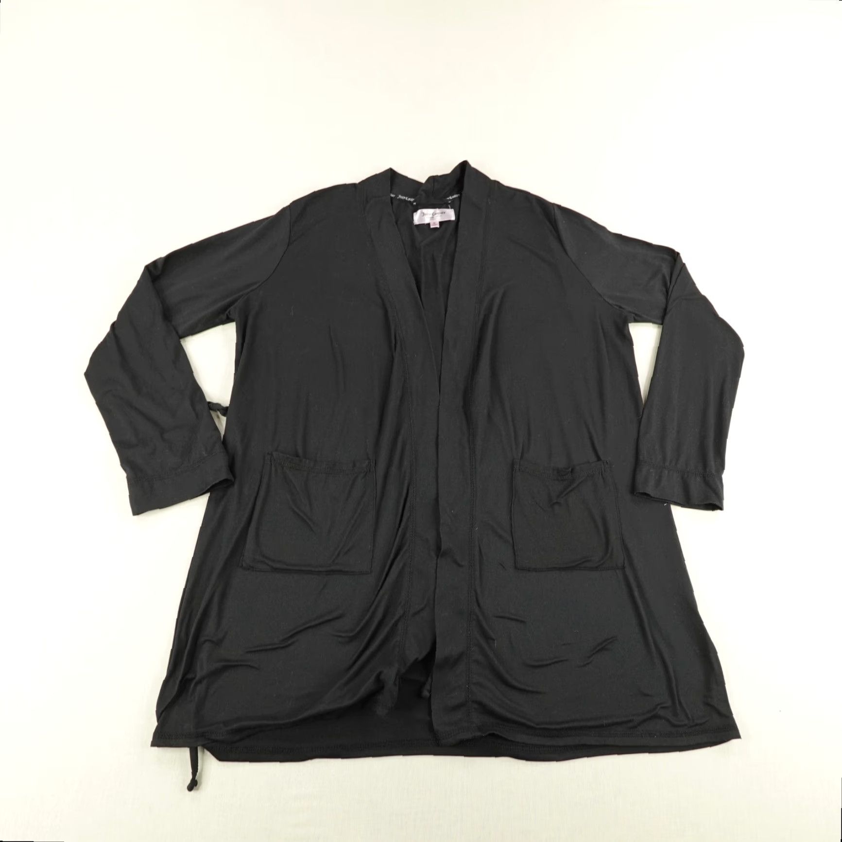 Juicy Couture Juicy Couture Cardigan Sweater Womens Medium Black Open Tie Front Wrap Knit Y2K Pocketed Lightweight Breathable Casual Size M / US 6-8 / IT 42-44 - 2 Thumbnail