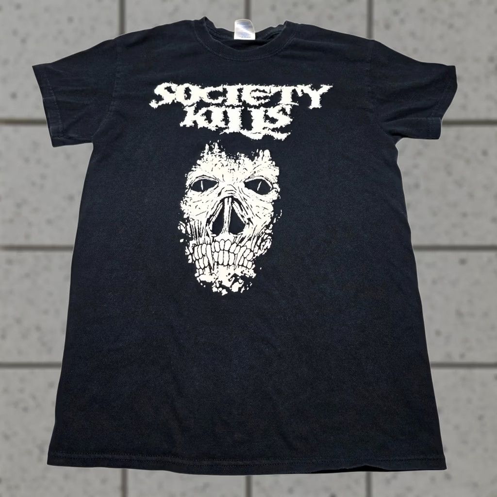 Gildan VINTAGE Society Kills Graphic T-Shirt Mens Size S Black Crew Neck Regular Cotton Graphic Print Band Size US S / EU 44-46 / 1 - 1 Thumbnail